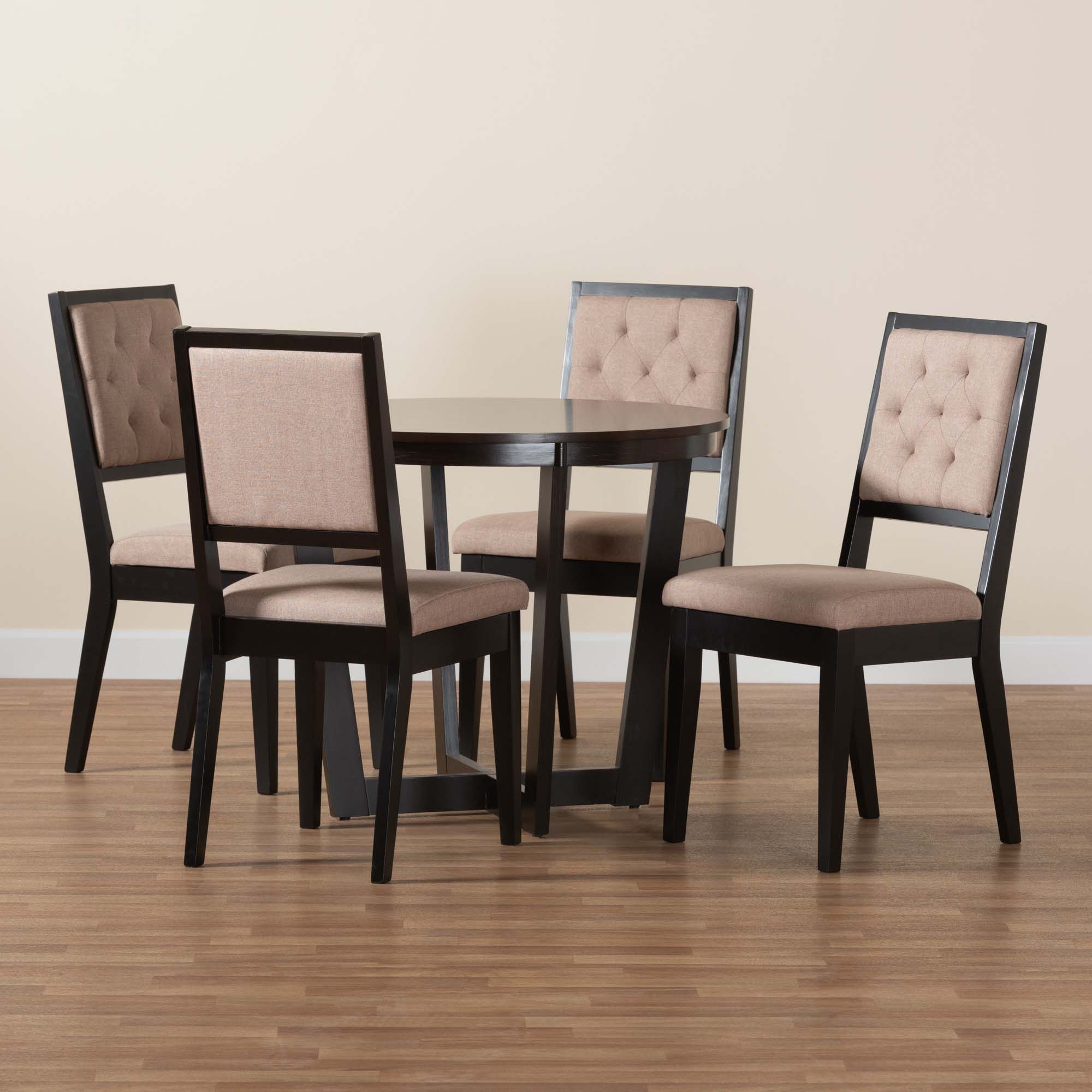 Baxton Studio Kala Modern Beige Fabric and Dark Brown Finished Wood 5-Piece Dining Set
