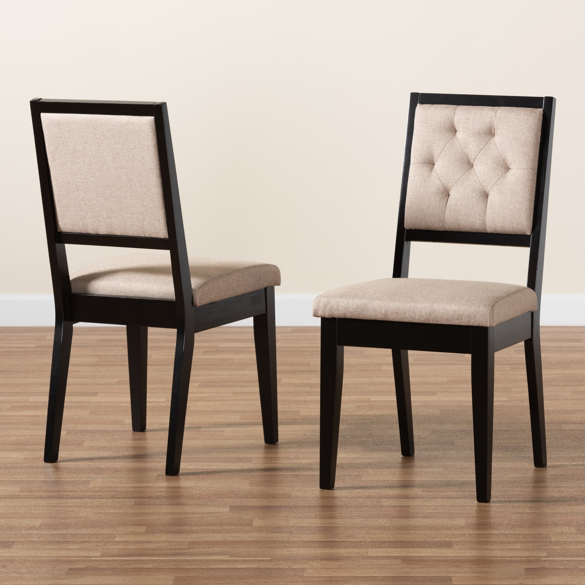 Baxton Studio Gideon Modern and Contemporary Sand Fabric Upholstered and Dark Brown Finished Wood 2-Piece Dining Chair Set