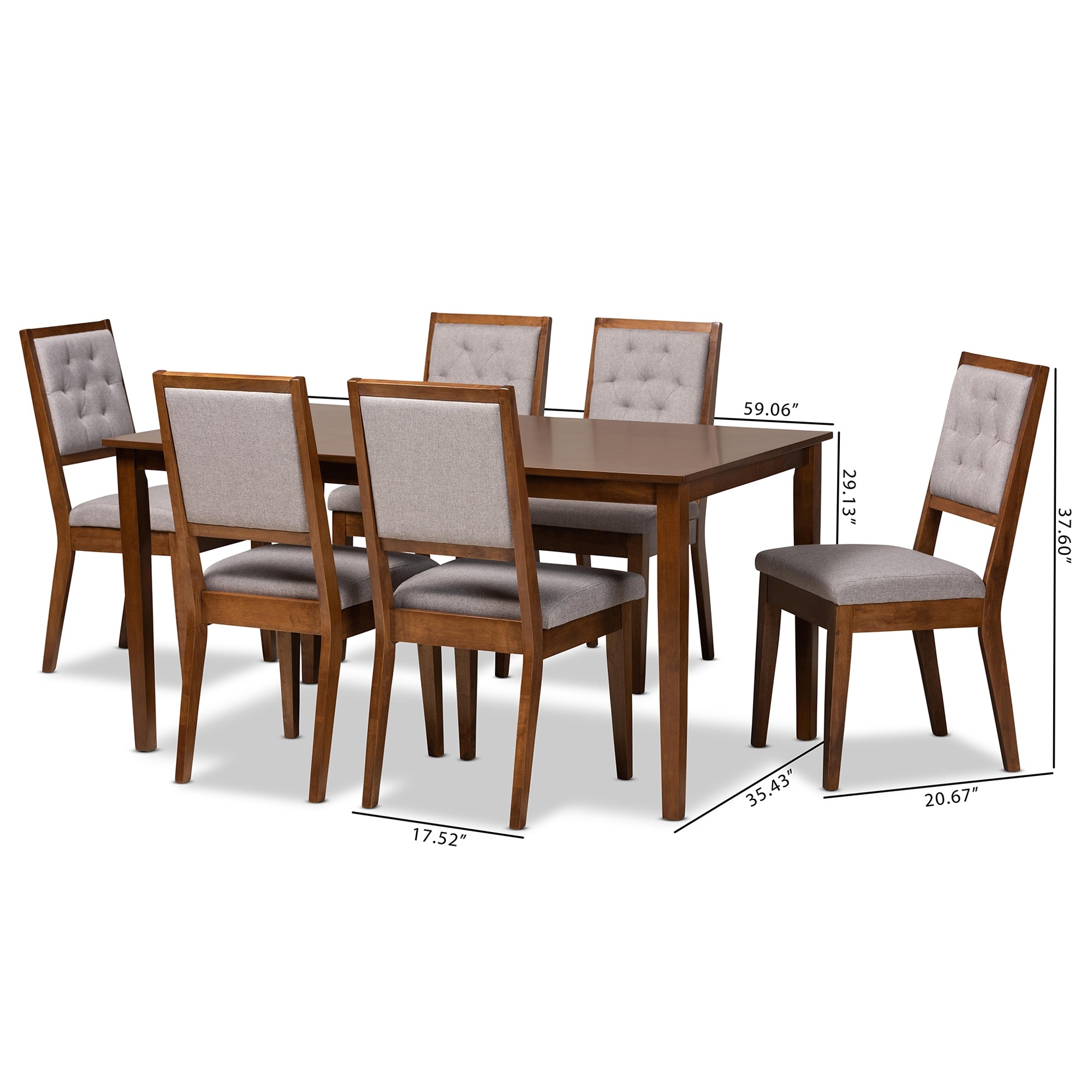 Baxton Studio Suvi Modern and Contemporary Grey Fabric Upholstered and Walnut Brown Finished Wood 7-Piece Dining Set