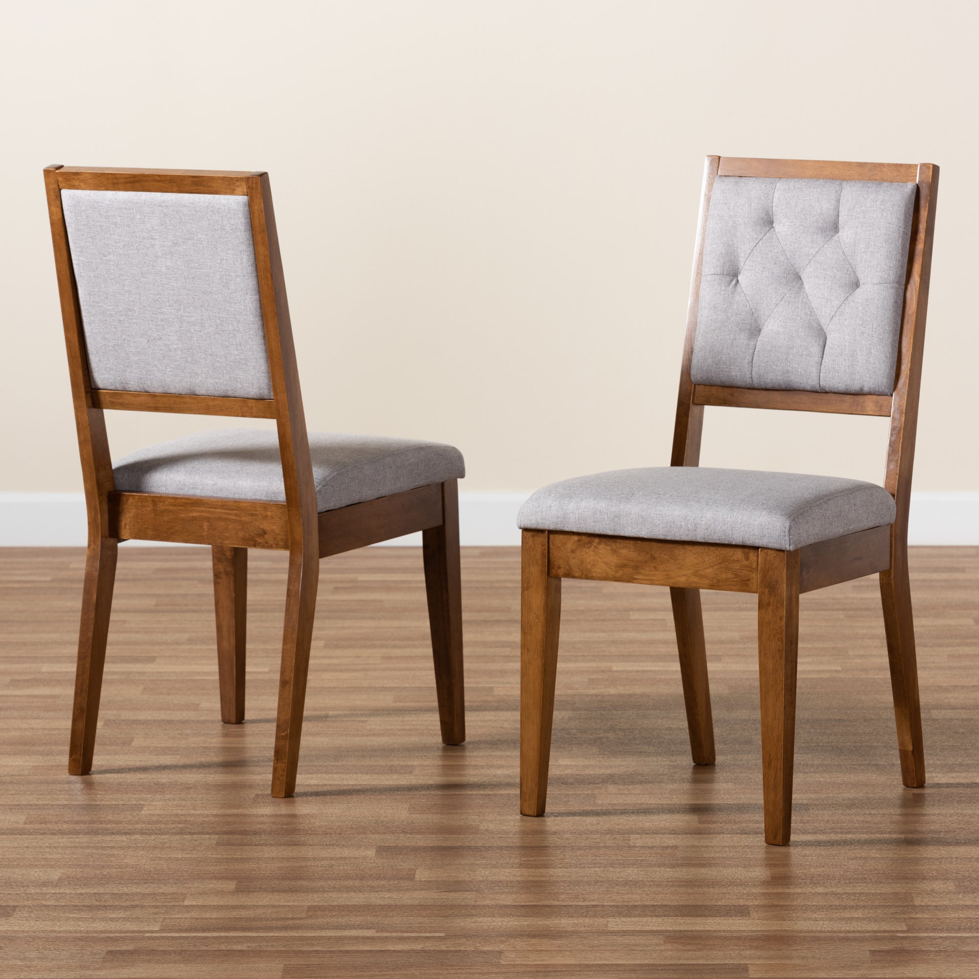 Baxton Studio Gideon Modern and Contemporary Grey Fabric Upholstered and Walnut Brown Finished Wood 2-Piece Dining Chair Set