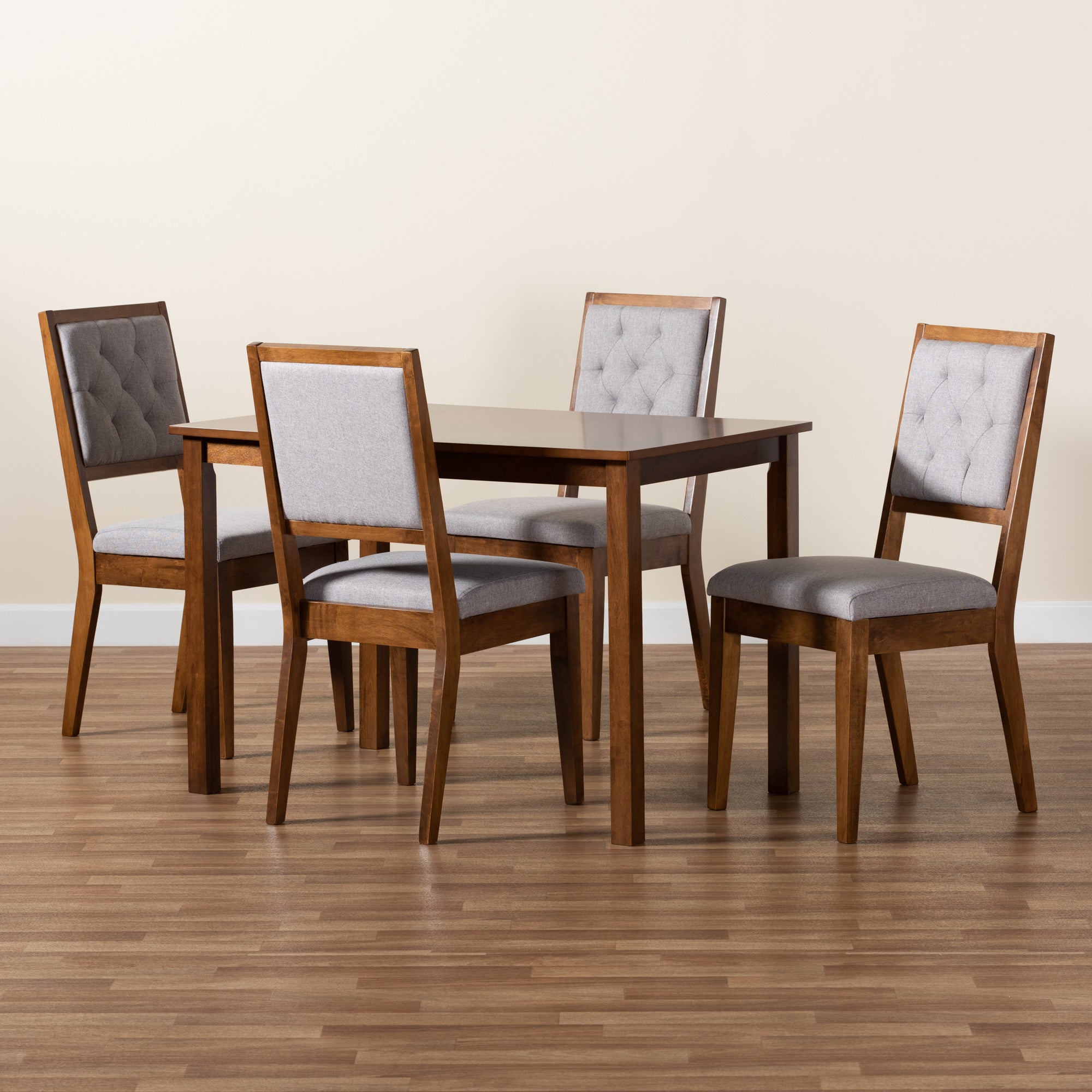 Baxton Studio Suvi Modern and Contemporary Grey Fabric Upholstered and Walnut Brown Finished Wood 5-Piece Dining Set
