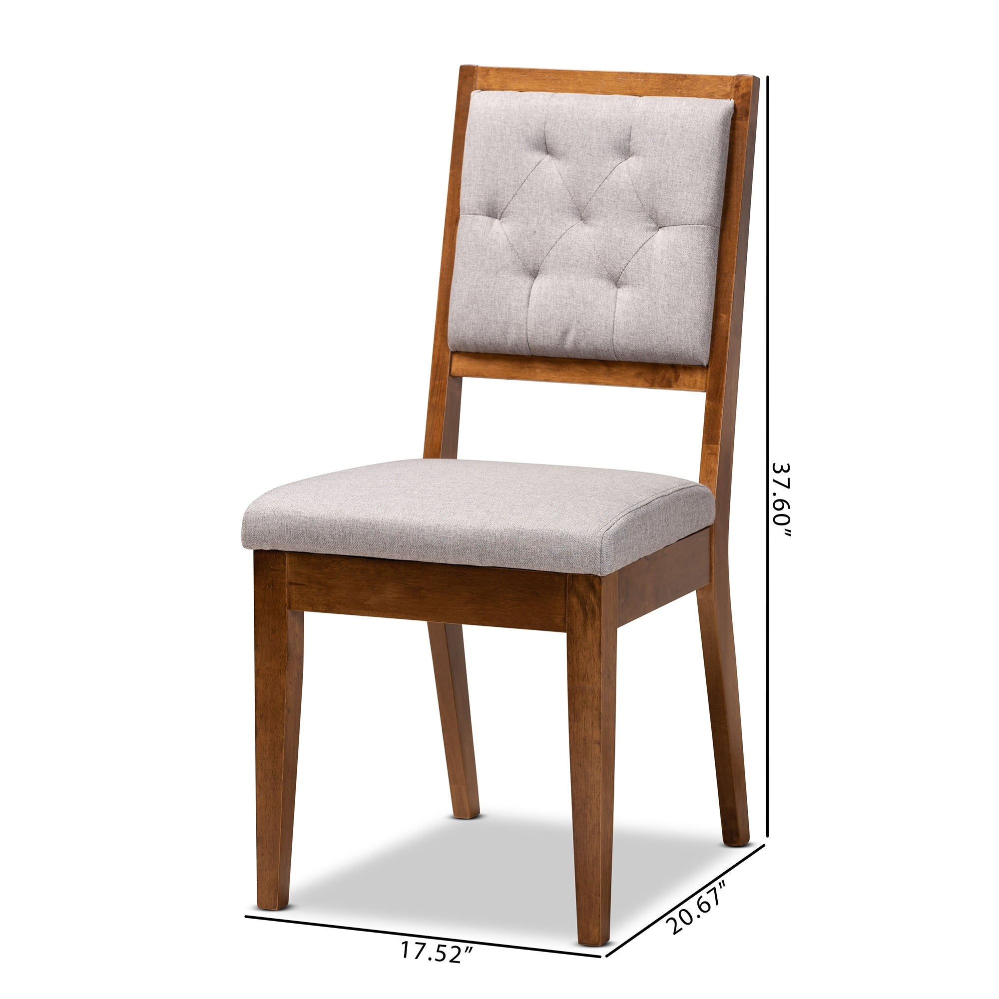 Baxton Studio Gideon Modern and Contemporary Grey Fabric Upholstered and Walnut Brown Finished Wood 2-Piece Dining Chair Set