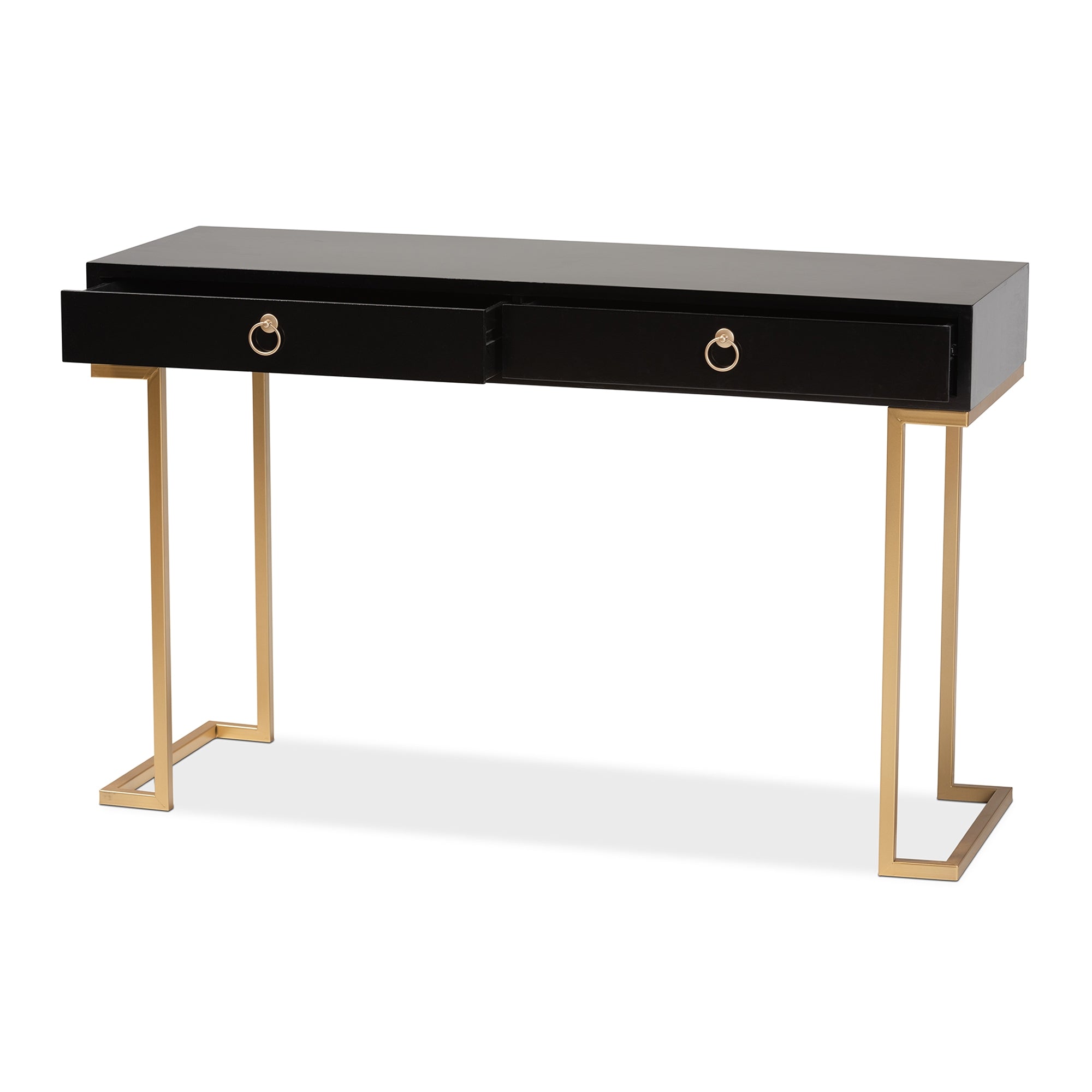 Baxton Studio Beagan Modern and Contemporary Black Finished Wood and Gold Metal 2-Drawer Console Table