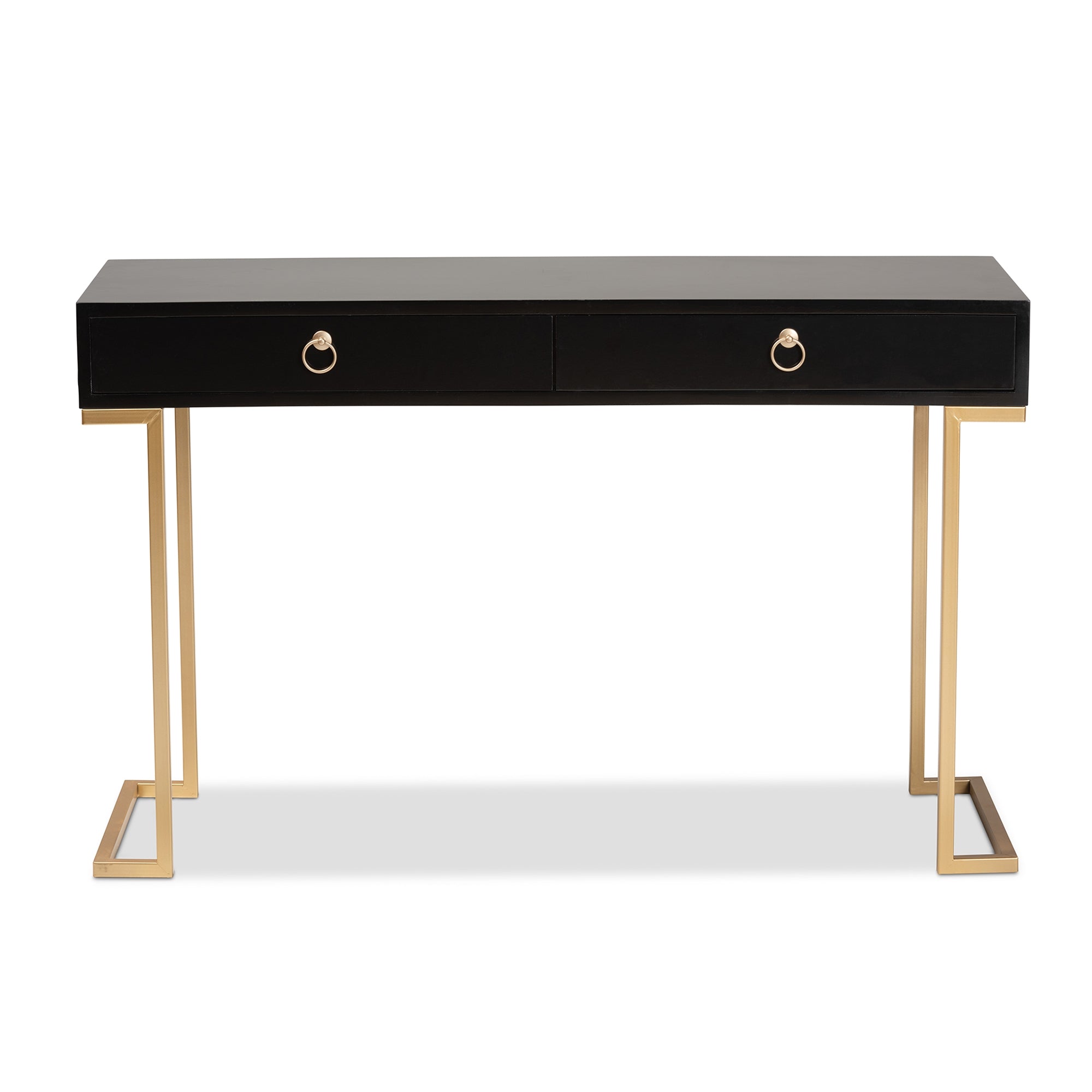 Baxton Studio Beagan Modern and Contemporary Black Finished Wood and Gold Metal 2-Drawer Console Table