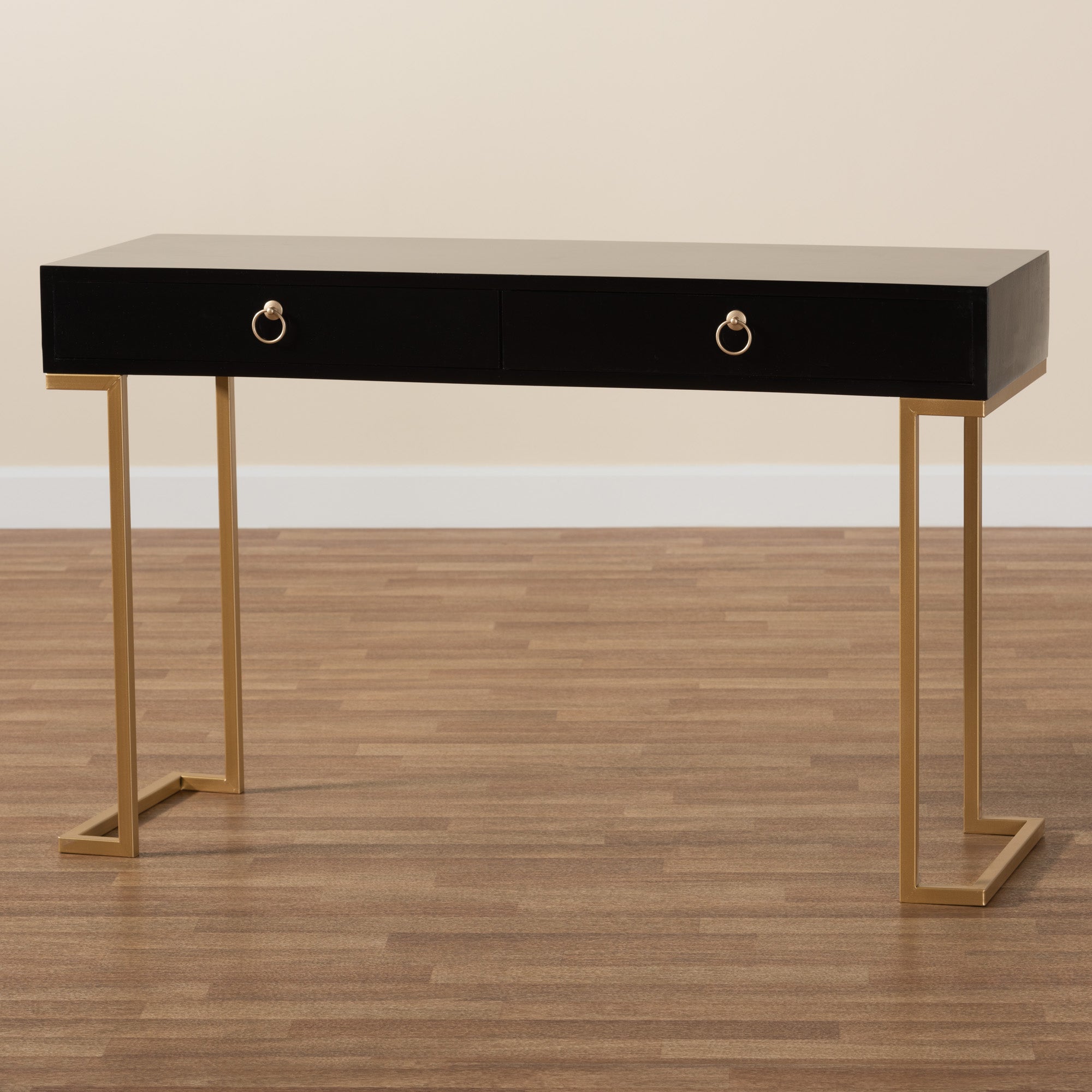 Baxton Studio Beagan Modern and Contemporary Black Finished Wood and Gold Metal 2-Drawer Console Table
