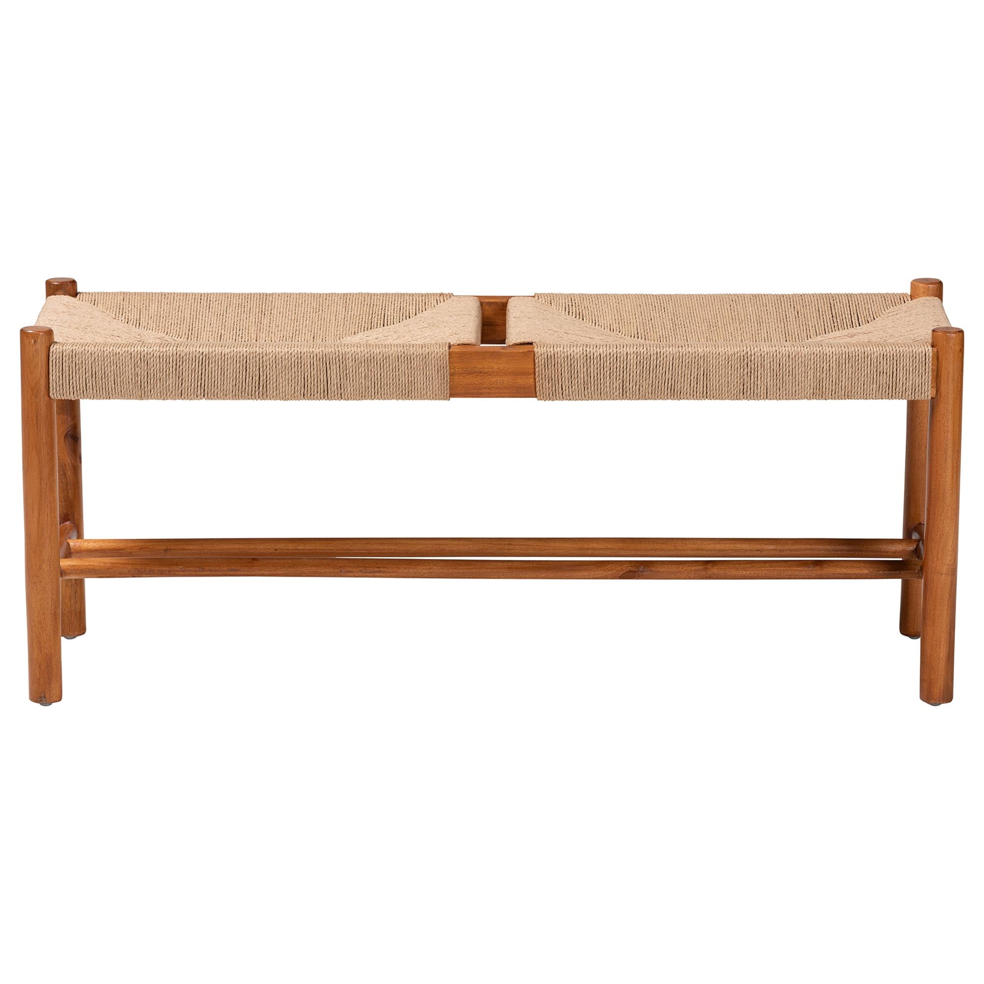 Baxton Studio Saura Mid-Century Modern Oak Brown Finished Wood and Hemp Dining Bench