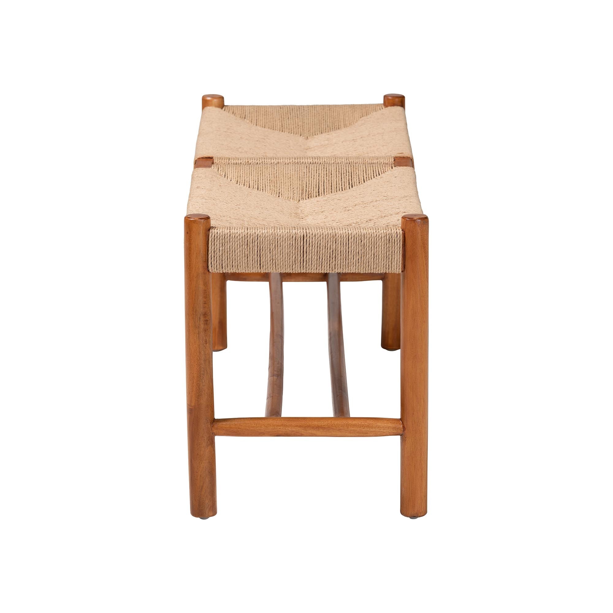 Baxton Studio Saura Mid-Century Modern Oak Brown Finished Wood and Hemp Dining Bench