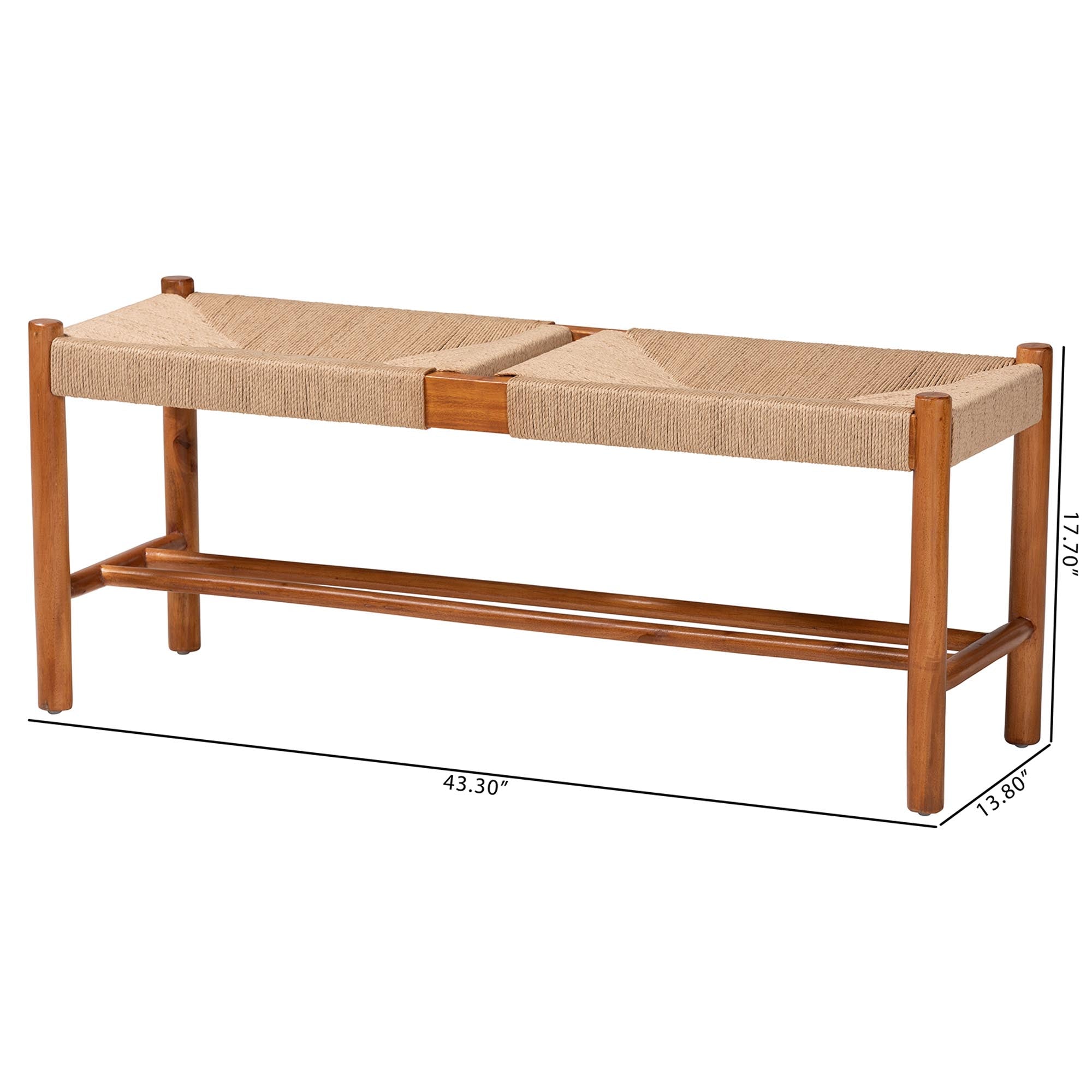 Baxton Studio Saura Mid-Century Modern Oak Brown Finished Wood and Hemp Dining Bench