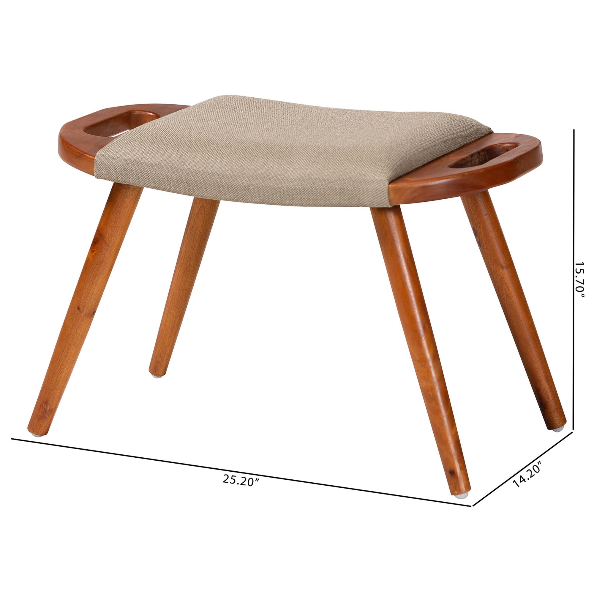 Baxton Studio Banner Mid-Century Modern Light Brown Fabric Upholstered and Oak Brown Finished Wood Accent Bench