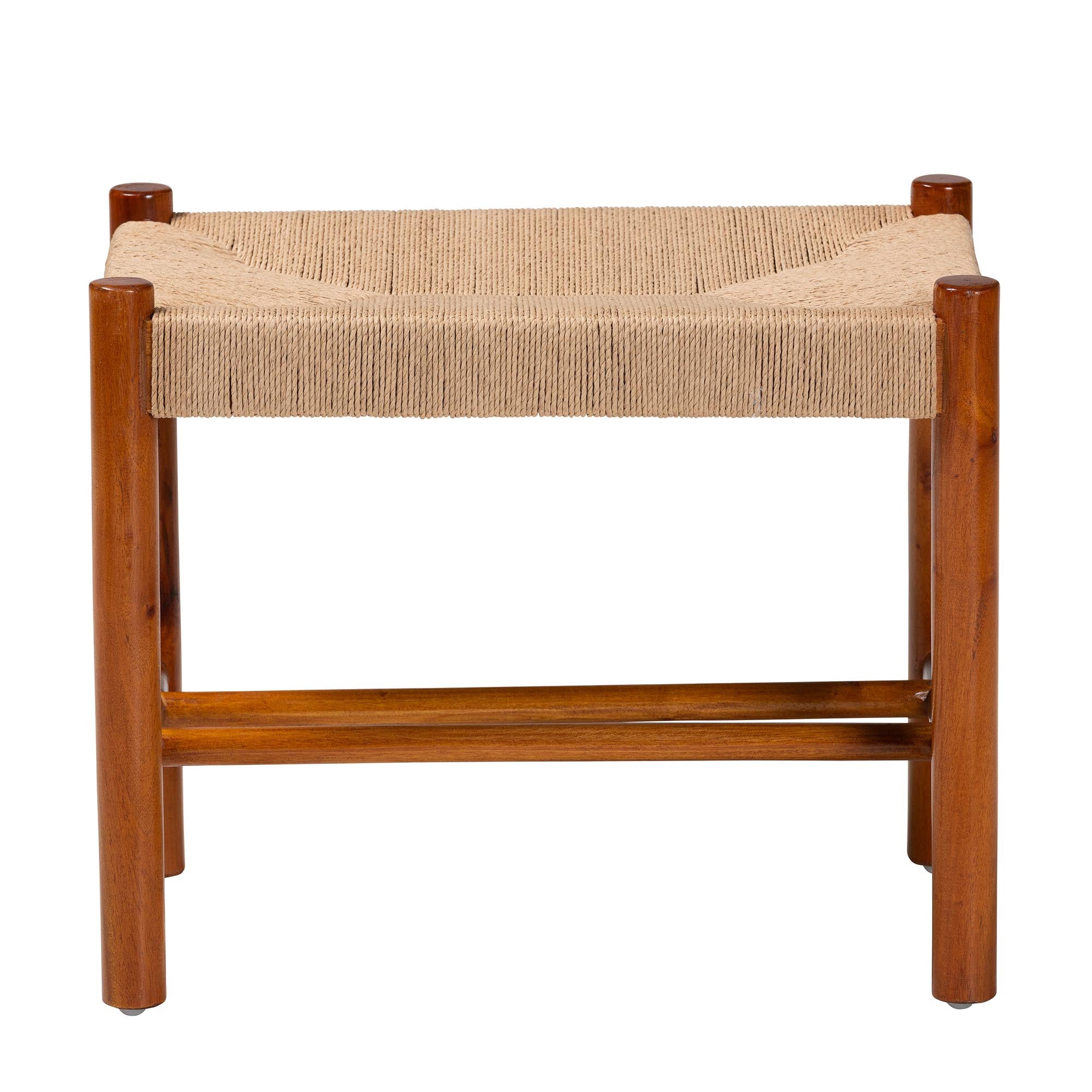 Baxton Studio Saura Mid-Century Modern Oak Brown Finished Wood and Hemp Accent Bench