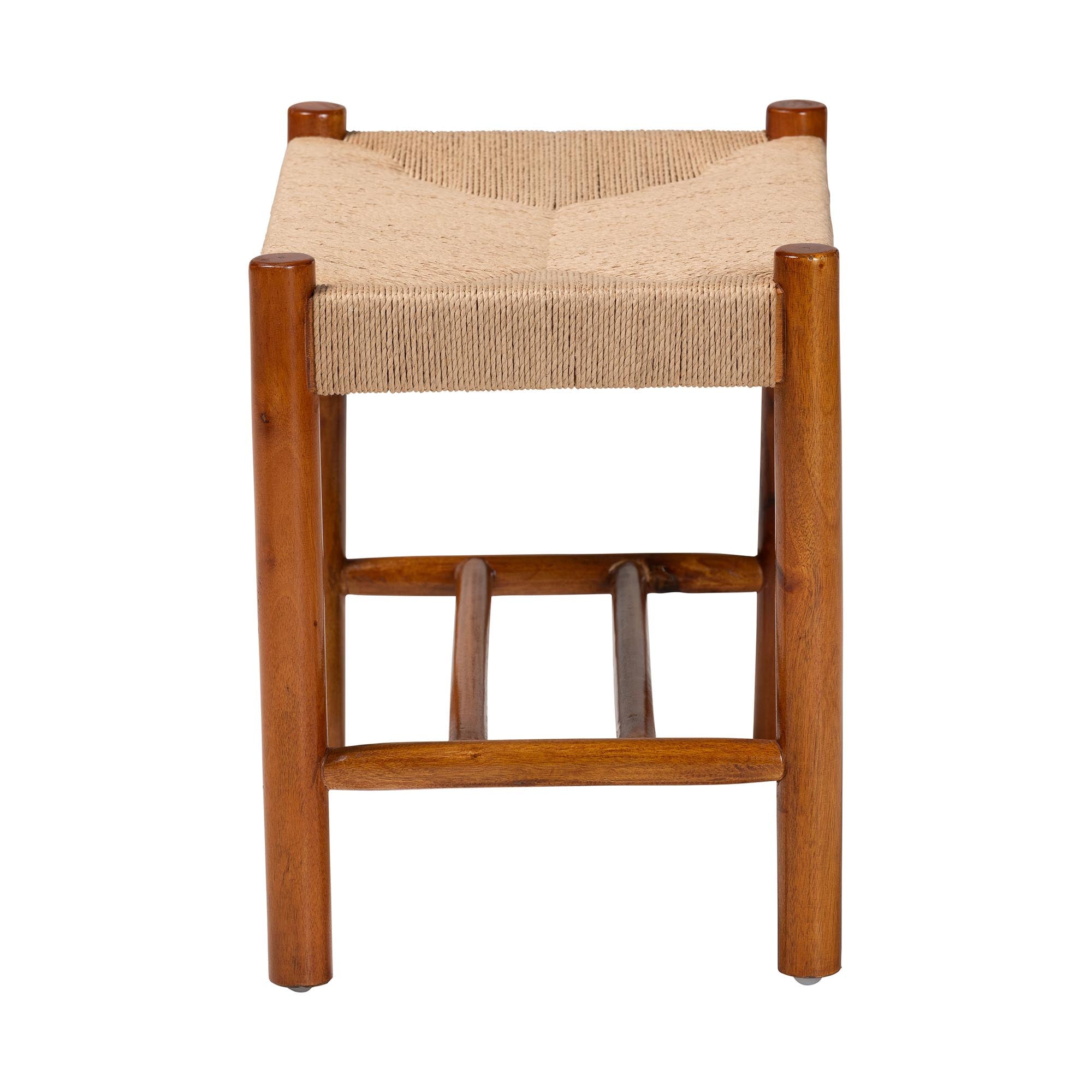 Baxton Studio Saura Mid-Century Modern Oak Brown Finished Wood and Hemp Accent Bench