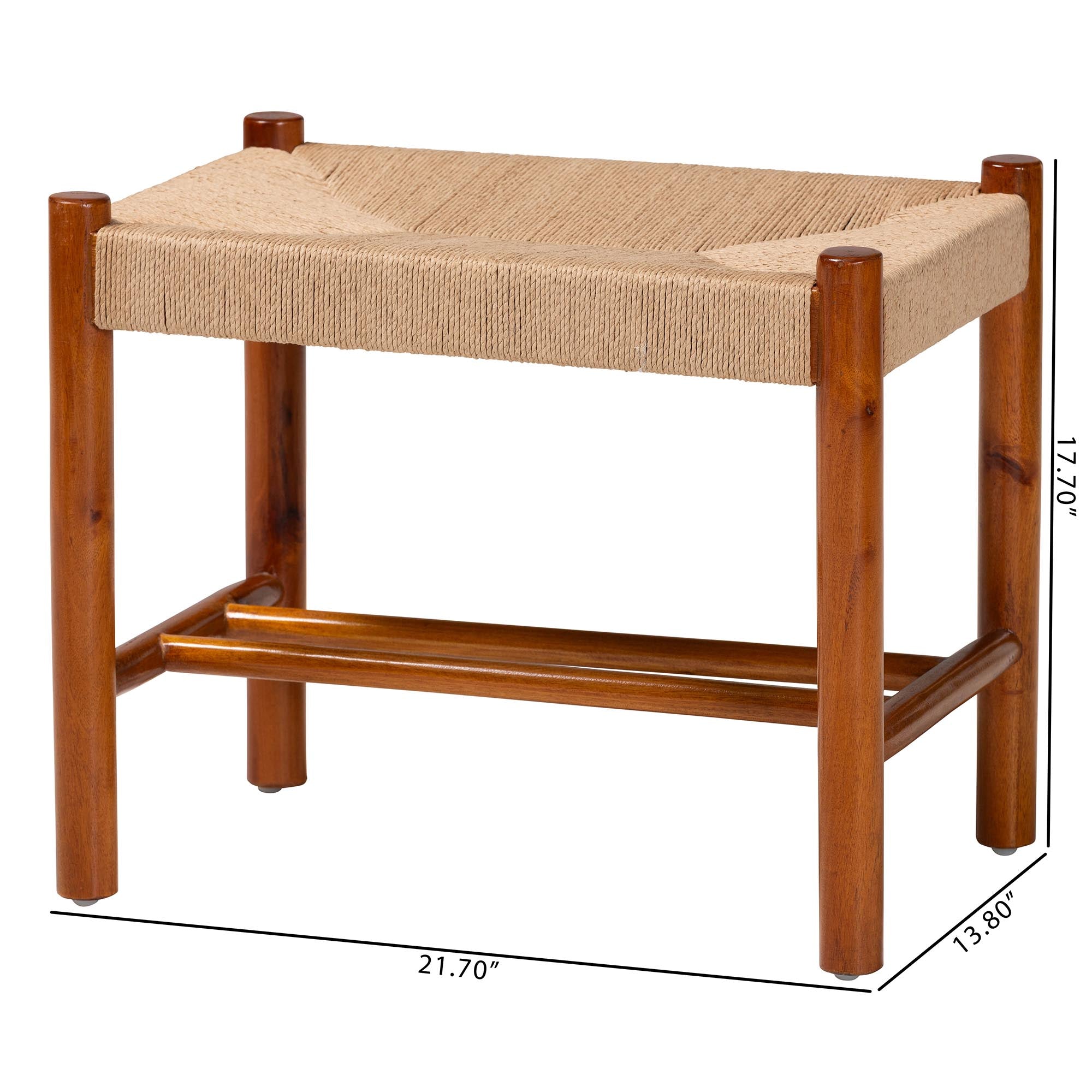 Baxton Studio Saura Mid-Century Modern Oak Brown Finished Wood and Hemp Accent Bench