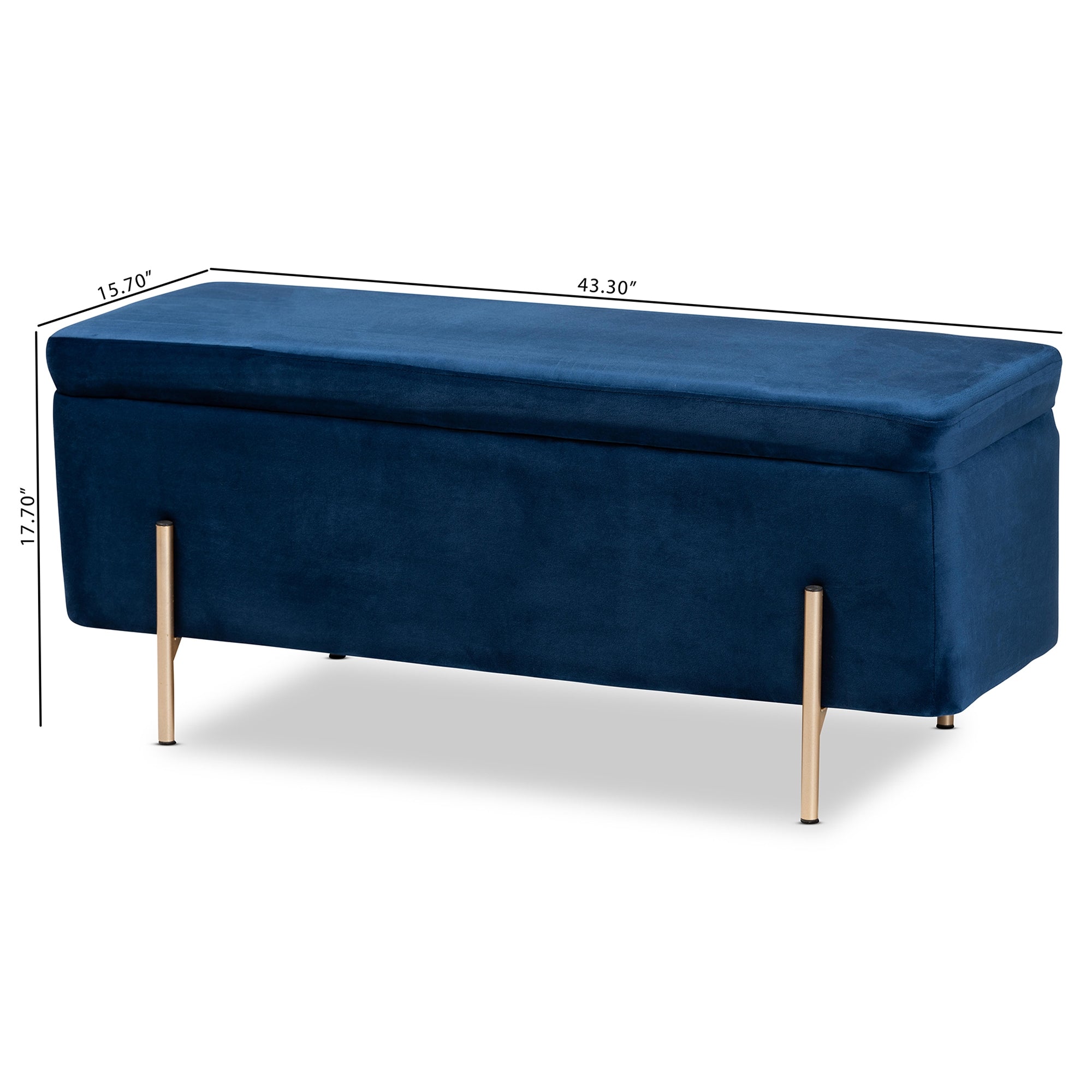 Baxton Studio Rockwell Contemporary Glam and Luxe Navy Blue Velvet Fabric Upholstered and Gold Finished Metal Storage Bench