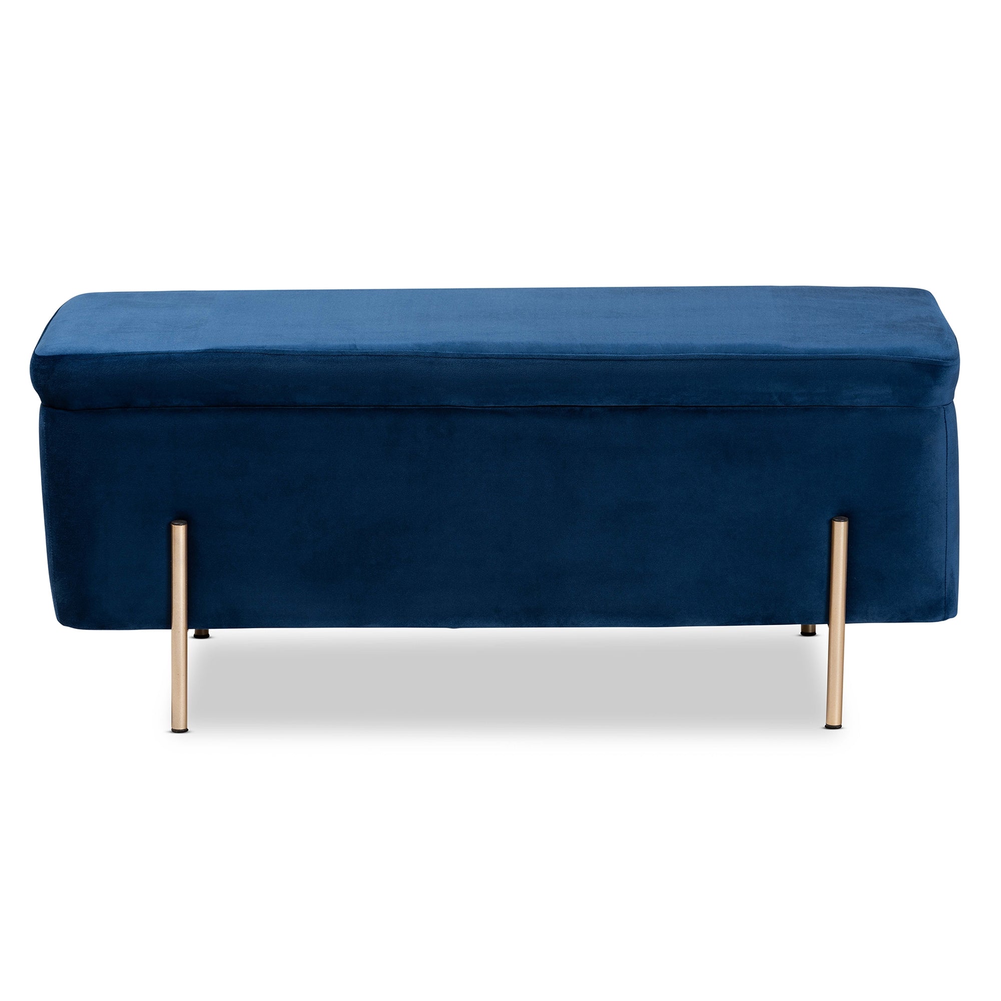 Baxton Studio Rockwell Contemporary Glam and Luxe Navy Blue Velvet Fabric Upholstered and Gold Finished Metal Storage Bench