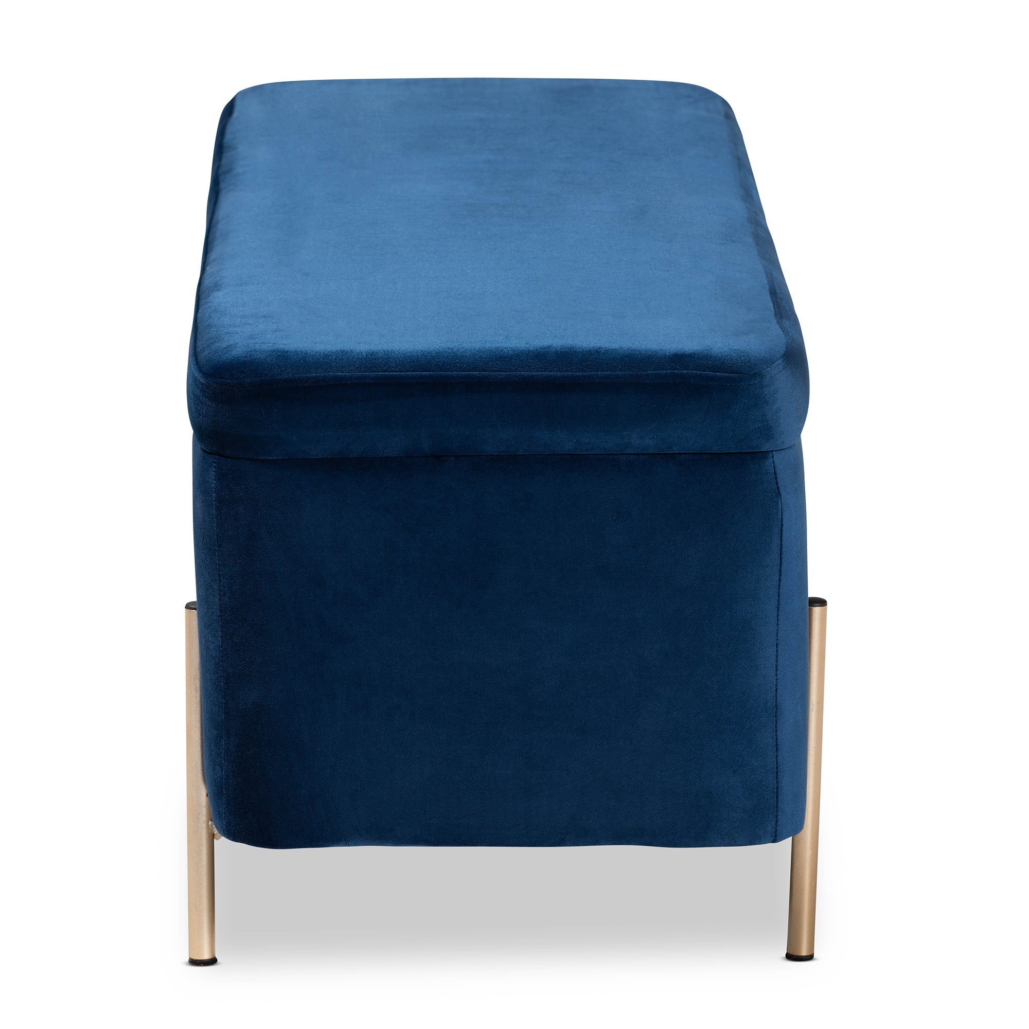 Baxton Studio Rockwell Contemporary Glam and Luxe Navy Blue Velvet Fabric Upholstered and Gold Finished Metal Storage Bench