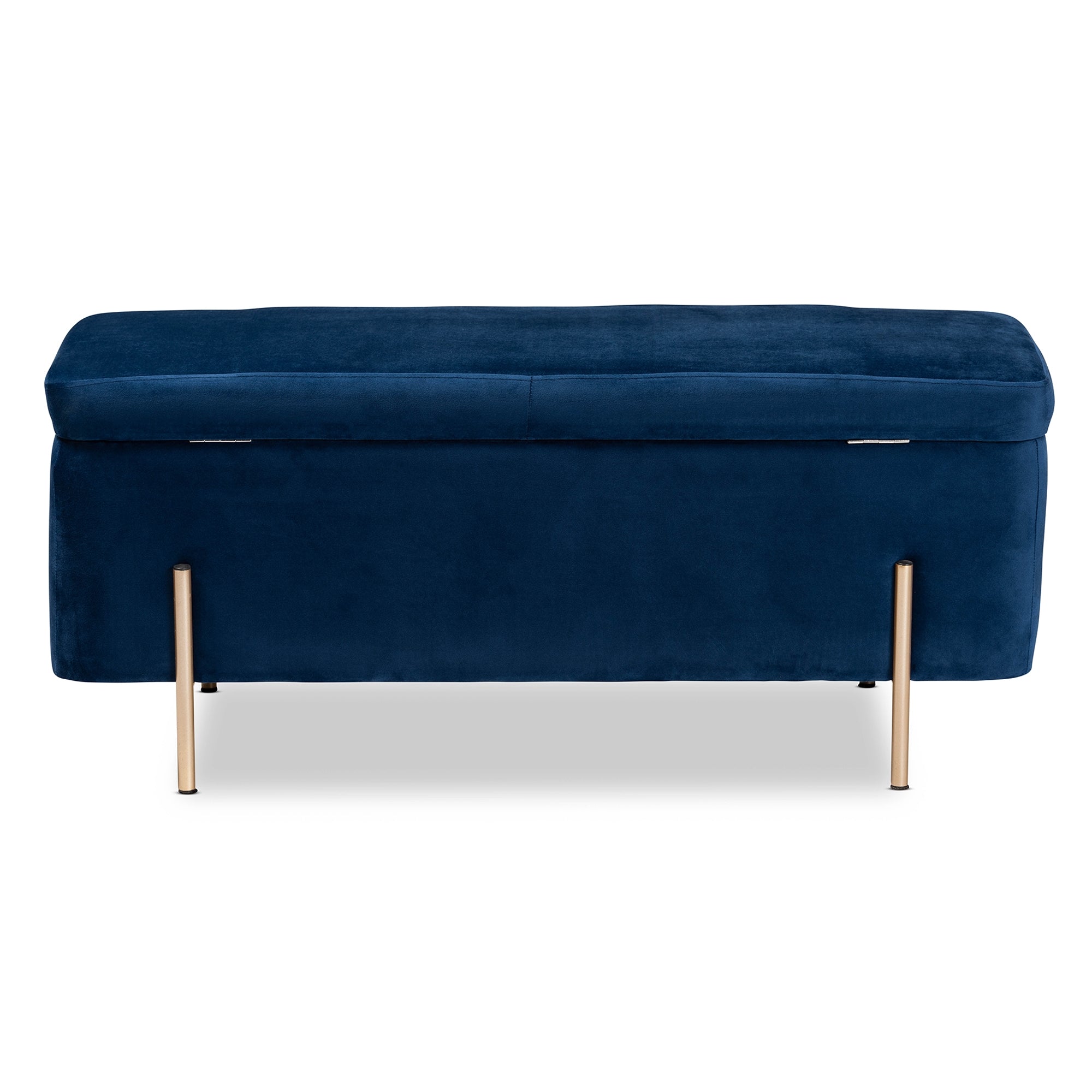 Baxton Studio Rockwell Contemporary Glam and Luxe Navy Blue Velvet Fabric Upholstered and Gold Finished Metal Storage Bench