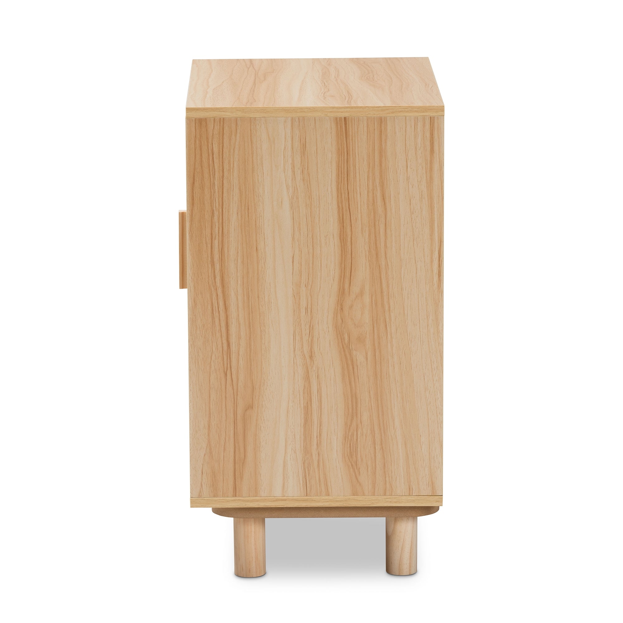 Baxton Studio Maclean Mid-Century Modern Rattan and Natural Brown Finished Wood 1-Door End Table