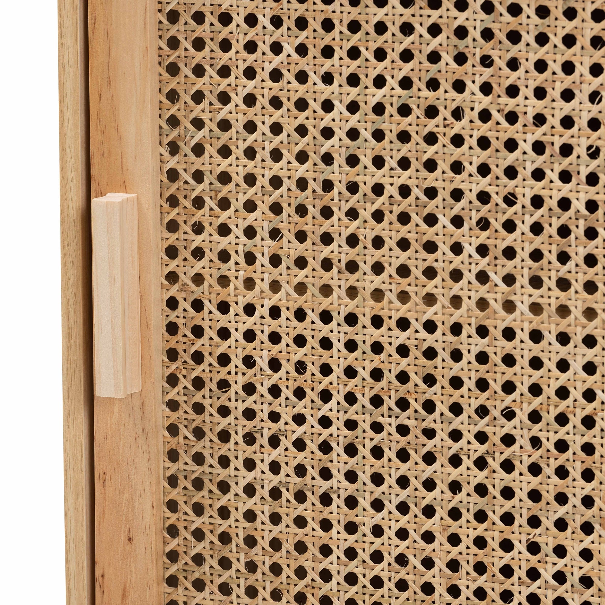 Baxton Studio Maclean Mid-Century Modern Rattan and Natural Brown Finished Wood 1-Door End Table
