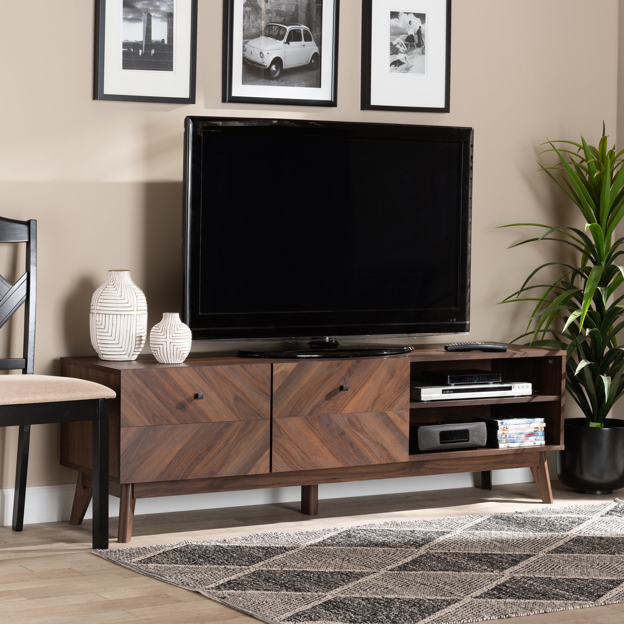 Baxton Studio Hartman Mid-Century Modern Walnut Brown Finished Wood TV Stand