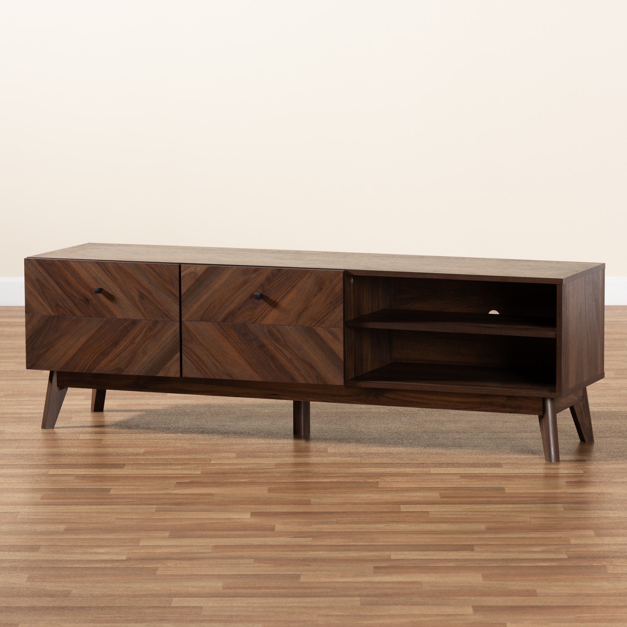 Baxton Studio Hartman Mid-Century Modern Walnut Brown Finished Wood TV Stand