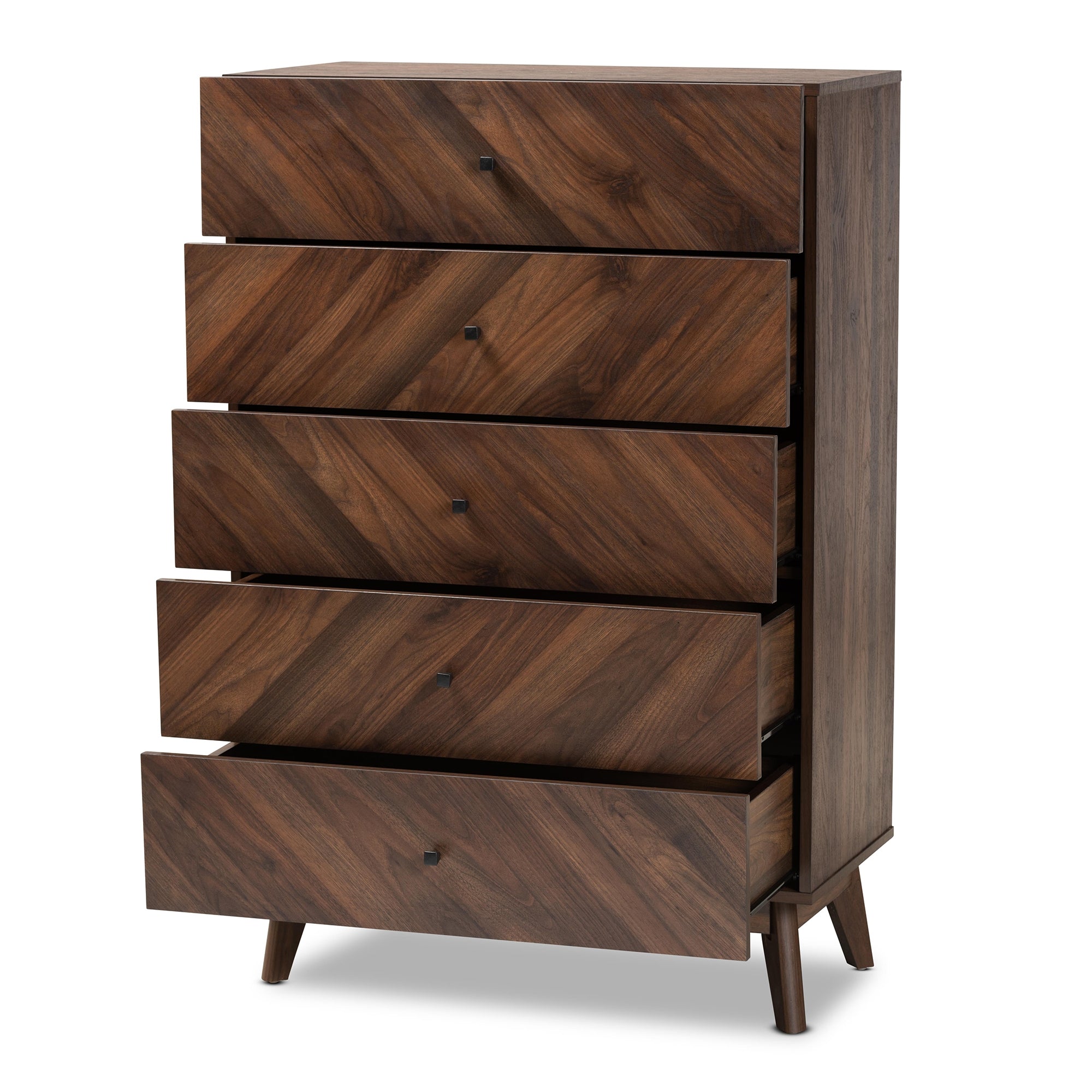 Baxton Studio Hartman Mid-Century Modern Walnut Brown Finished Wood 5-Drawer Storage Chest