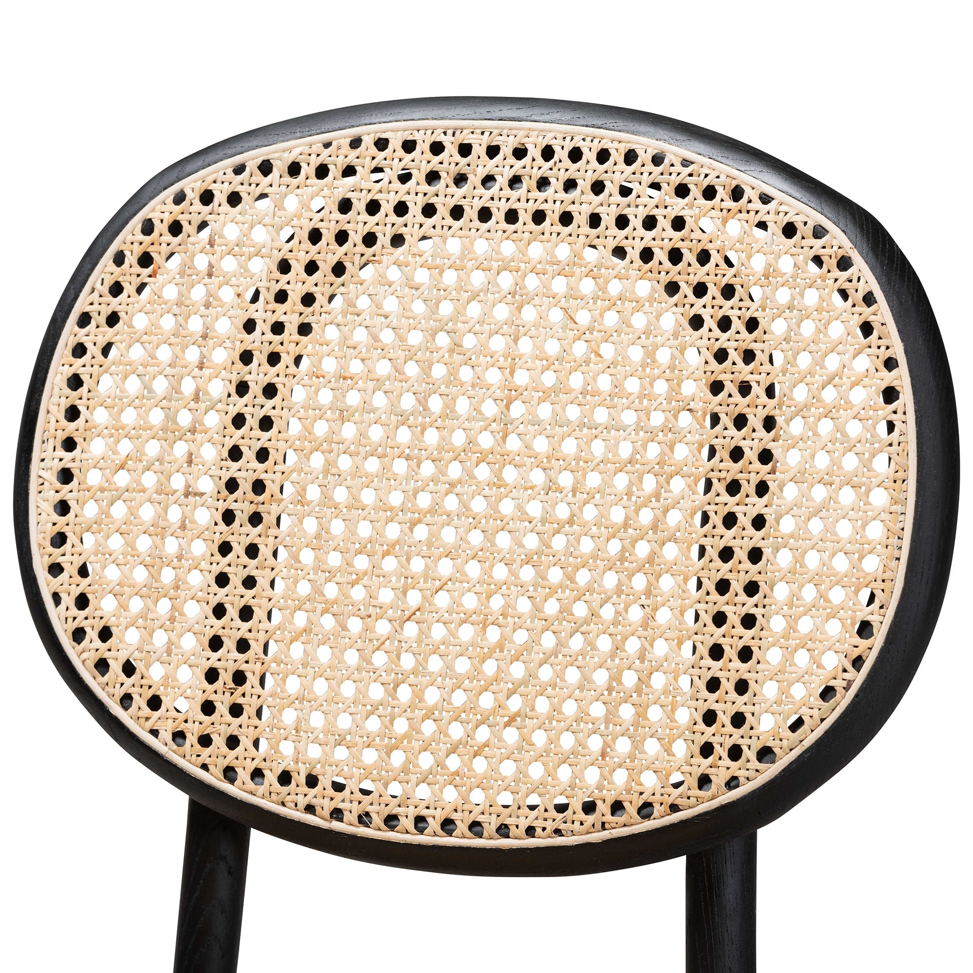 Baxton Studio Garold Mid-Century Modern Brown Woven Rattan and Black Wood 2-Piece Cane Dining Chair Set