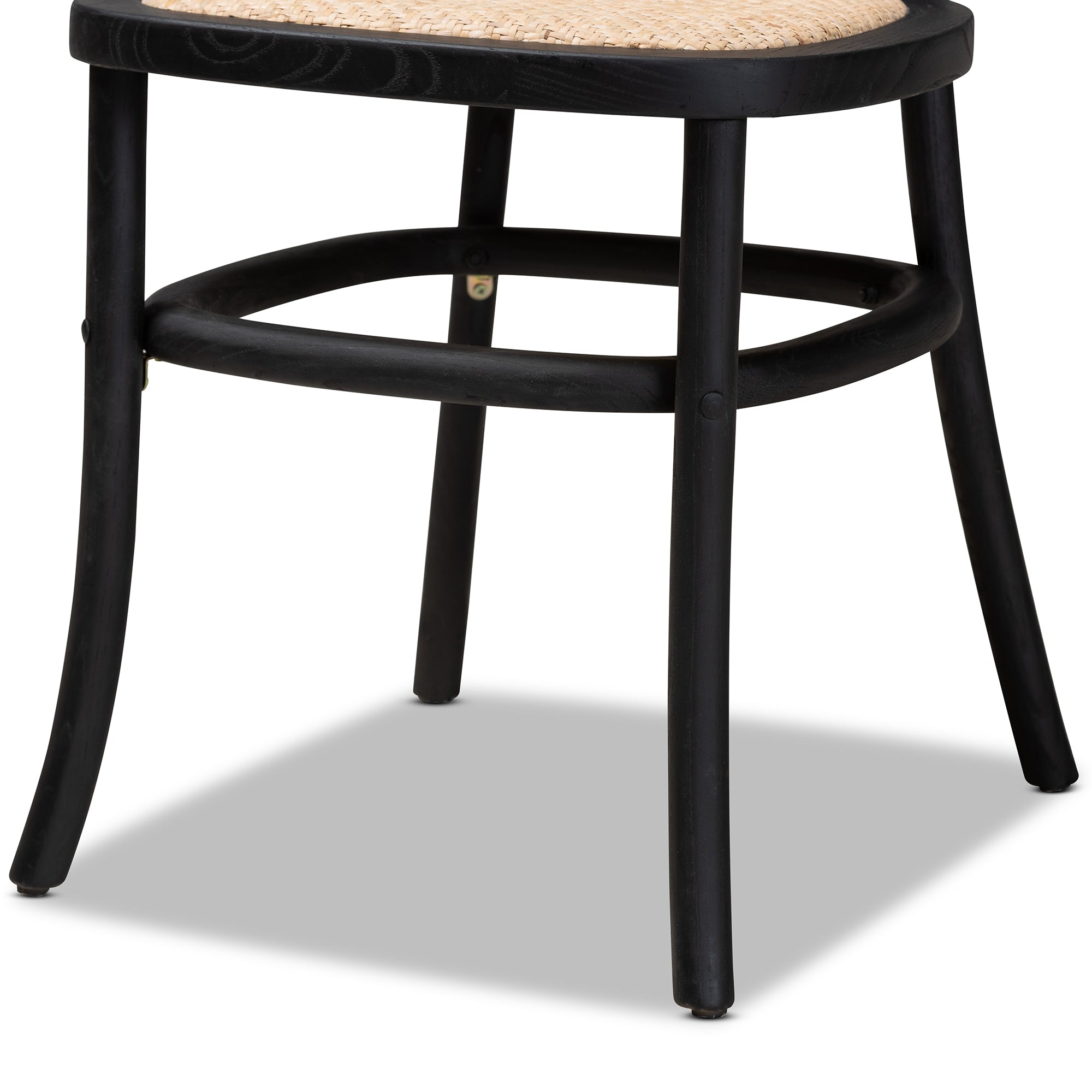 Baxton Studio Garold Mid-Century Modern Brown Woven Rattan and Black Wood 2-Piece Cane Dining Chair Set