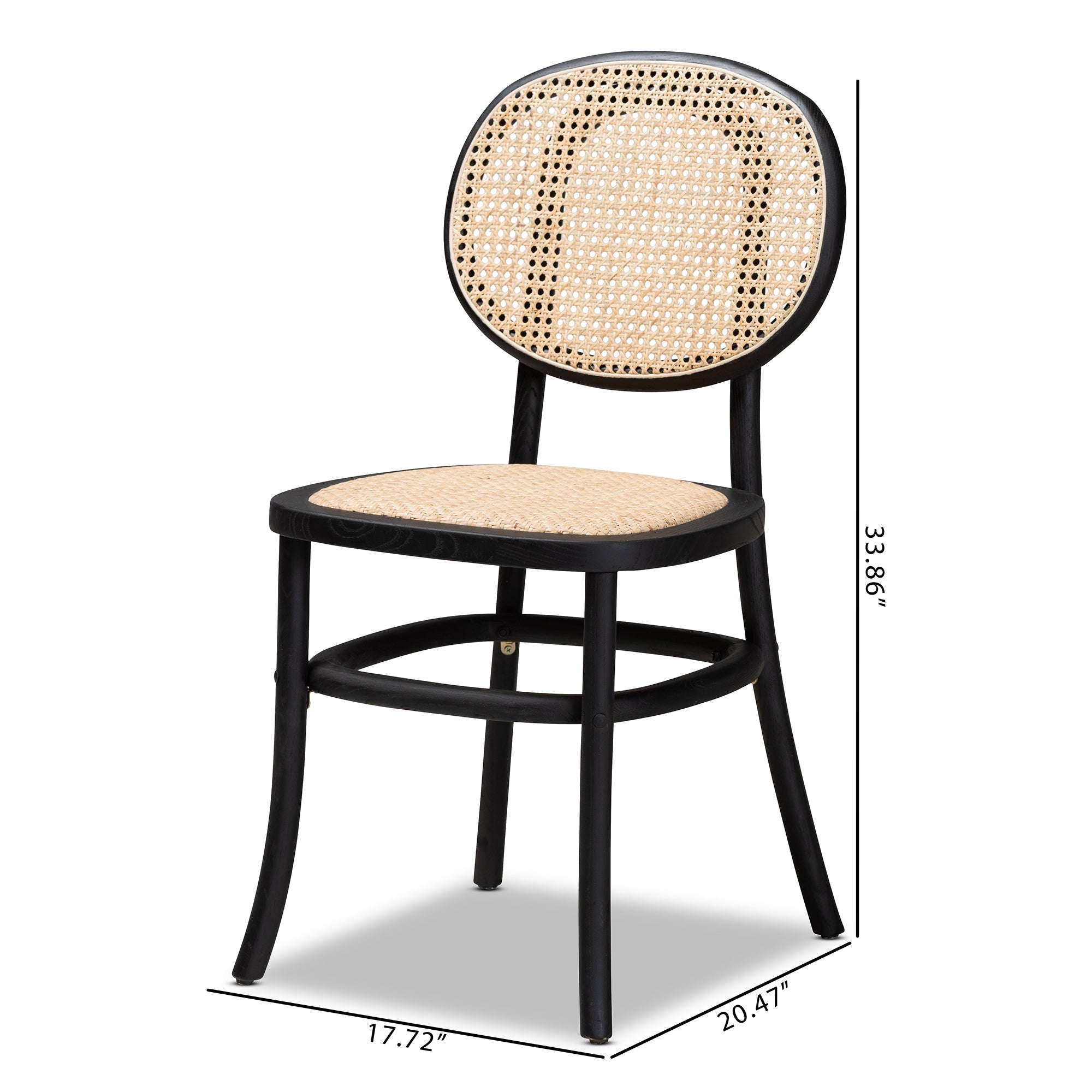 Baxton Studio Garold Mid-Century Modern Brown Woven Rattan and Black Wood 2-Piece Cane Dining Chair Set