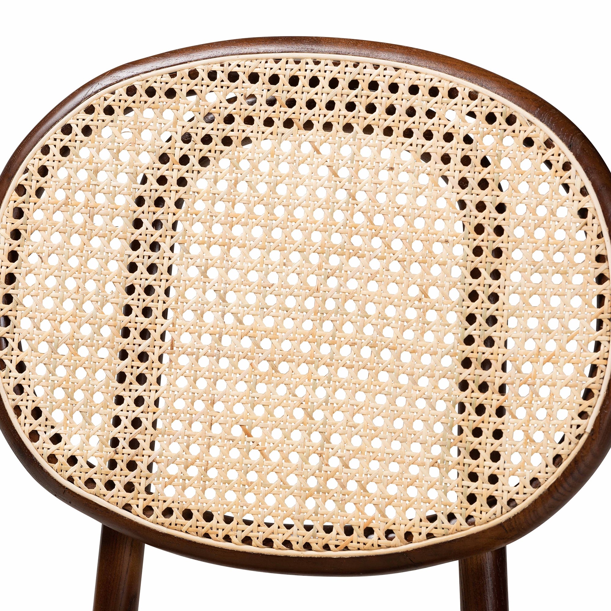 Baxton Studio Garold Mid-Century Modern Brown Woven Rattan and Walnut Brown Wood 2-Piece Cane Dining Chair Set