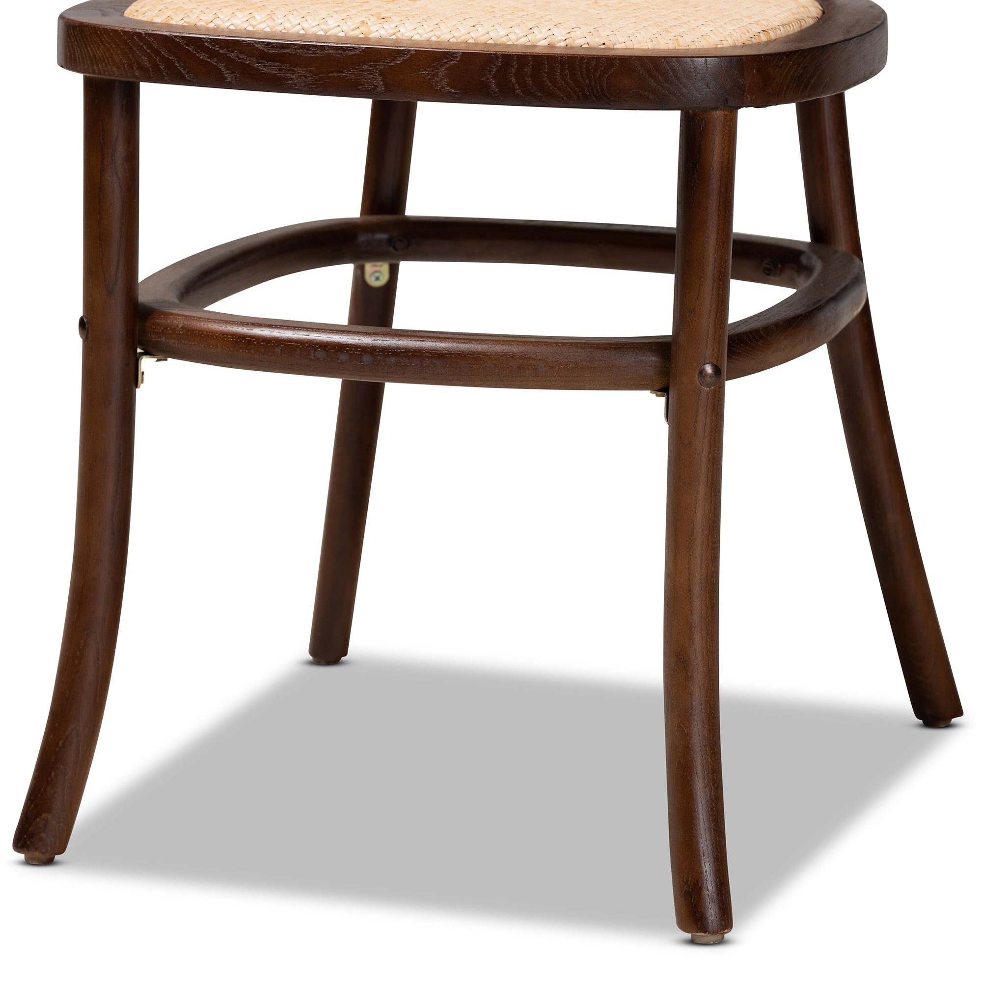 Baxton Studio Garold Mid-Century Modern Brown Woven Rattan and Walnut Brown Wood 2-Piece Cane Dining Chair Set