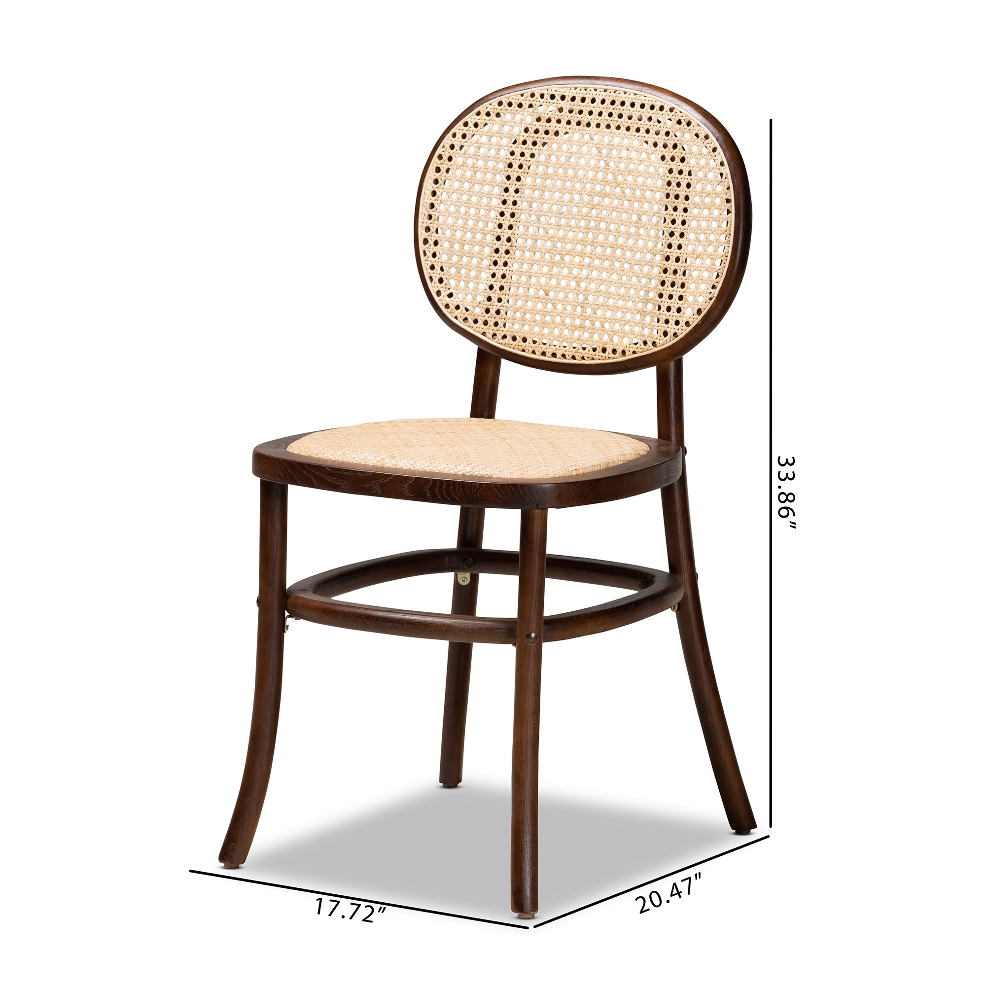 Baxton Studio Garold Mid-Century Modern Brown Woven Rattan and Walnut Brown Wood 2-Piece Cane Dining Chair Set