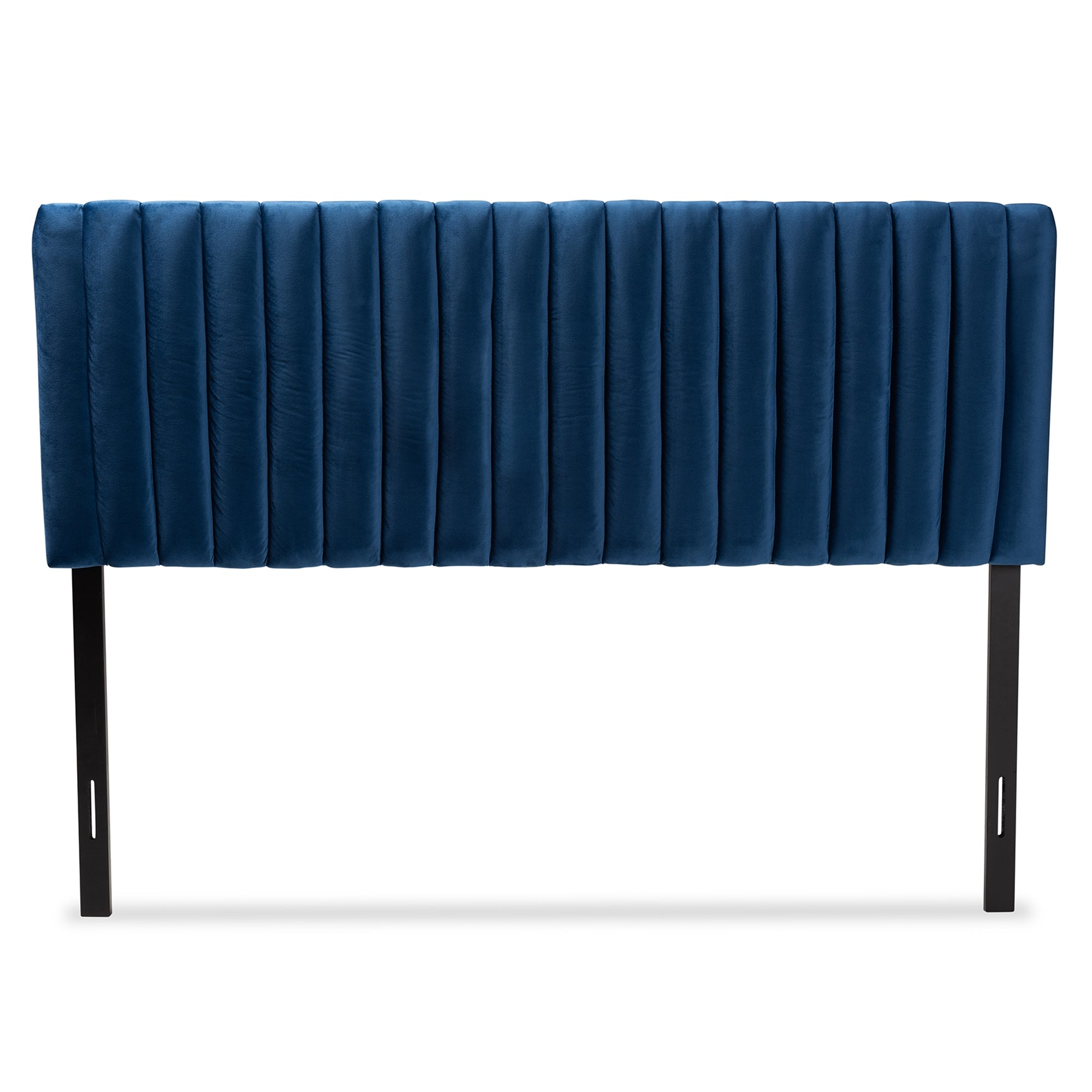 Baxton Studio Emile Modern and Contemporary Navy Blue Velvet Fabric Upholstered and Dark Brown Finished Wood Full Size Headboard