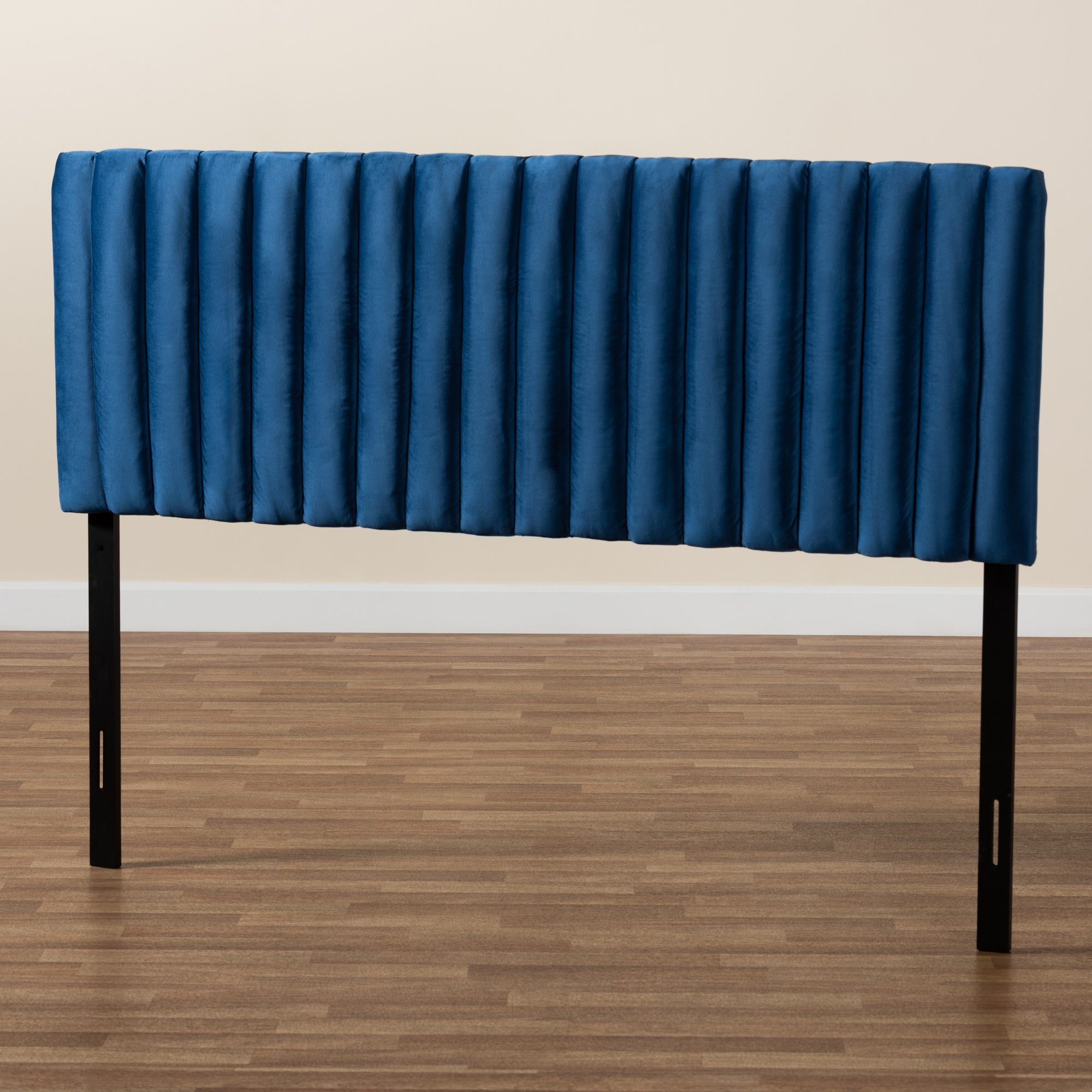 Baxton Studio Emile Modern and Contemporary Navy Blue Velvet Fabric Upholstered and Dark Brown Finished Wood Queen Size Headboard