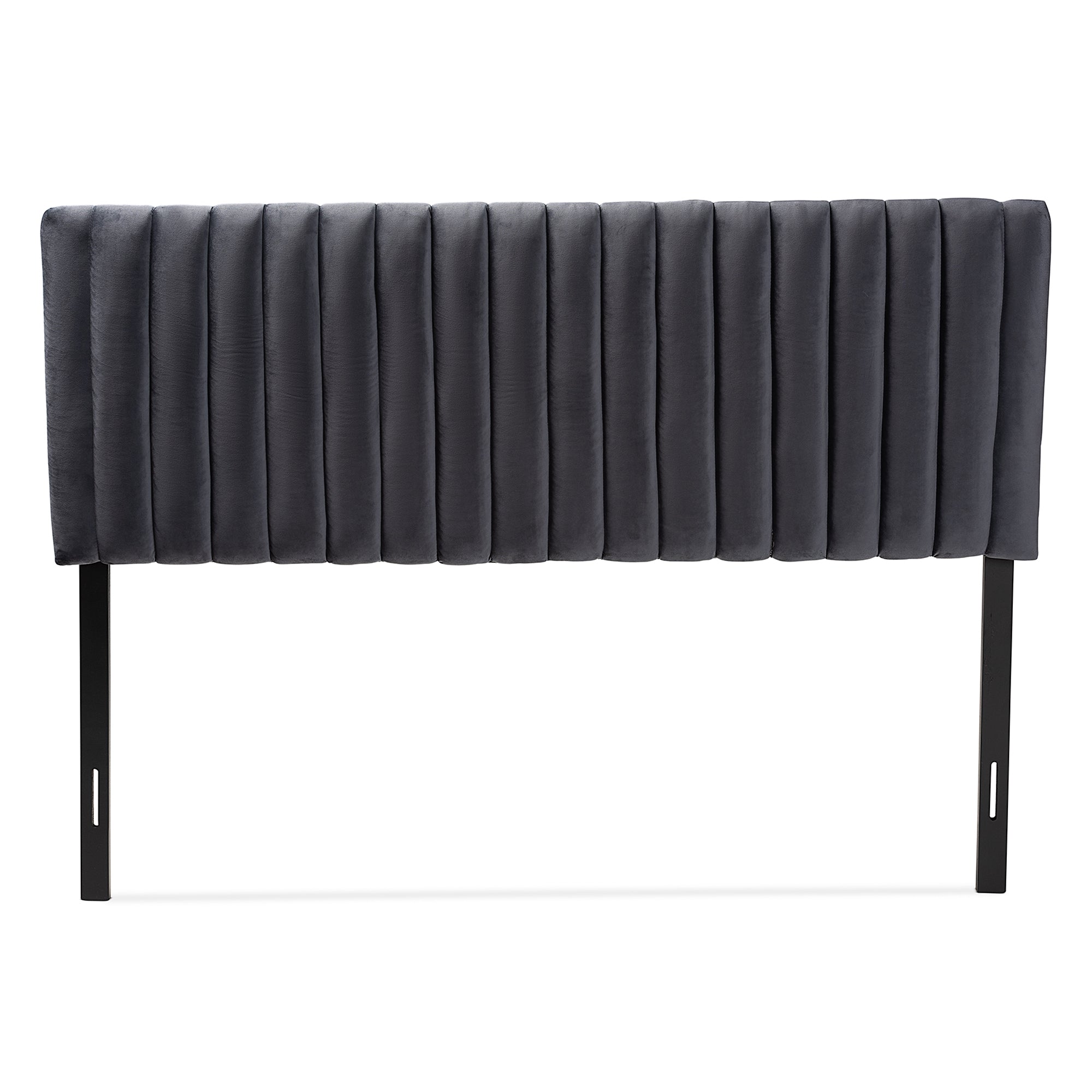 Baxton Studio Emile Modern and Contemporary Grey Velvet Fabric Upholstered and Dark Brown Finished Wood Queen Size Headboard