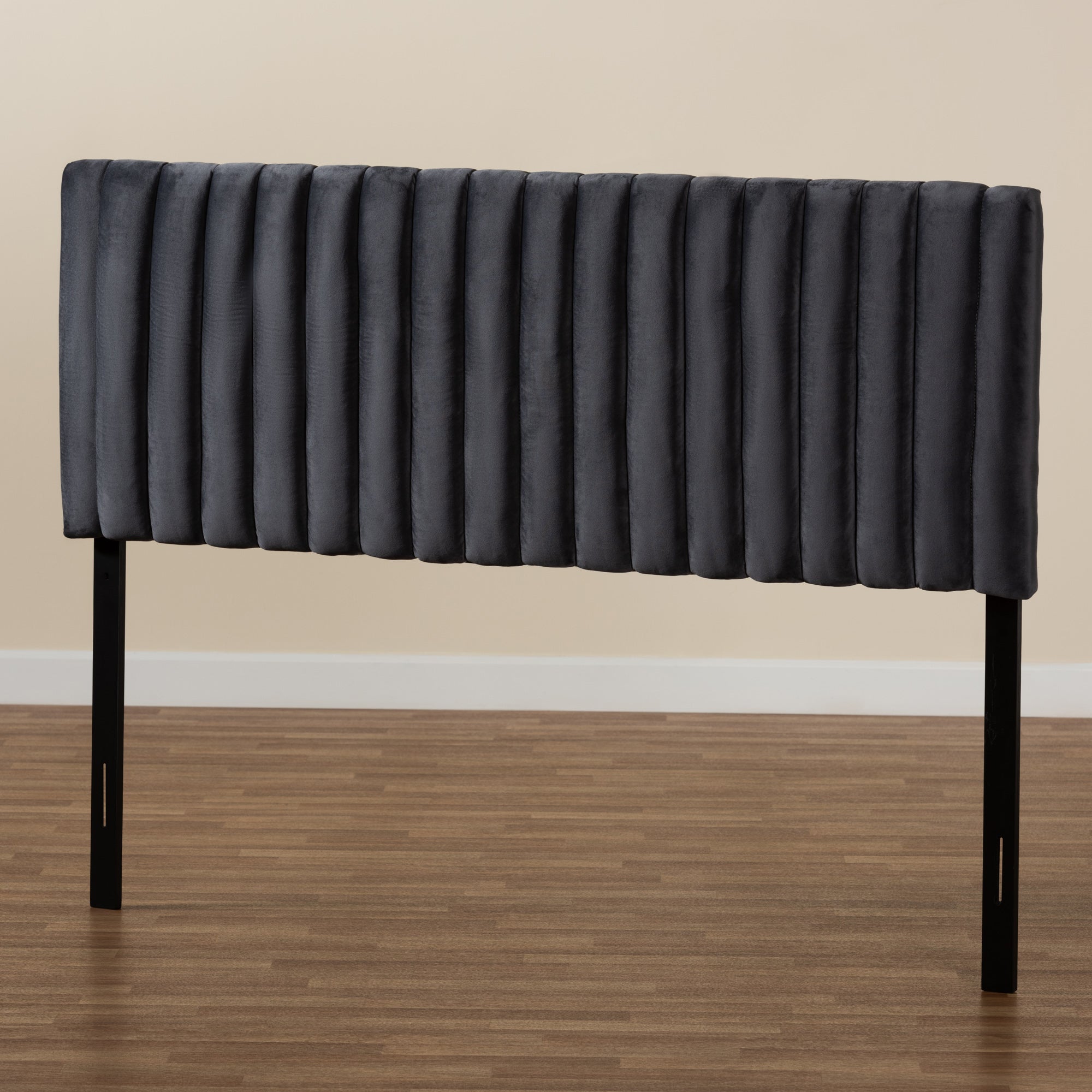 Baxton Studio Emile Modern and Contemporary Grey Velvet Fabric Upholstered and Dark Brown Finished Wood Queen Size Headboard