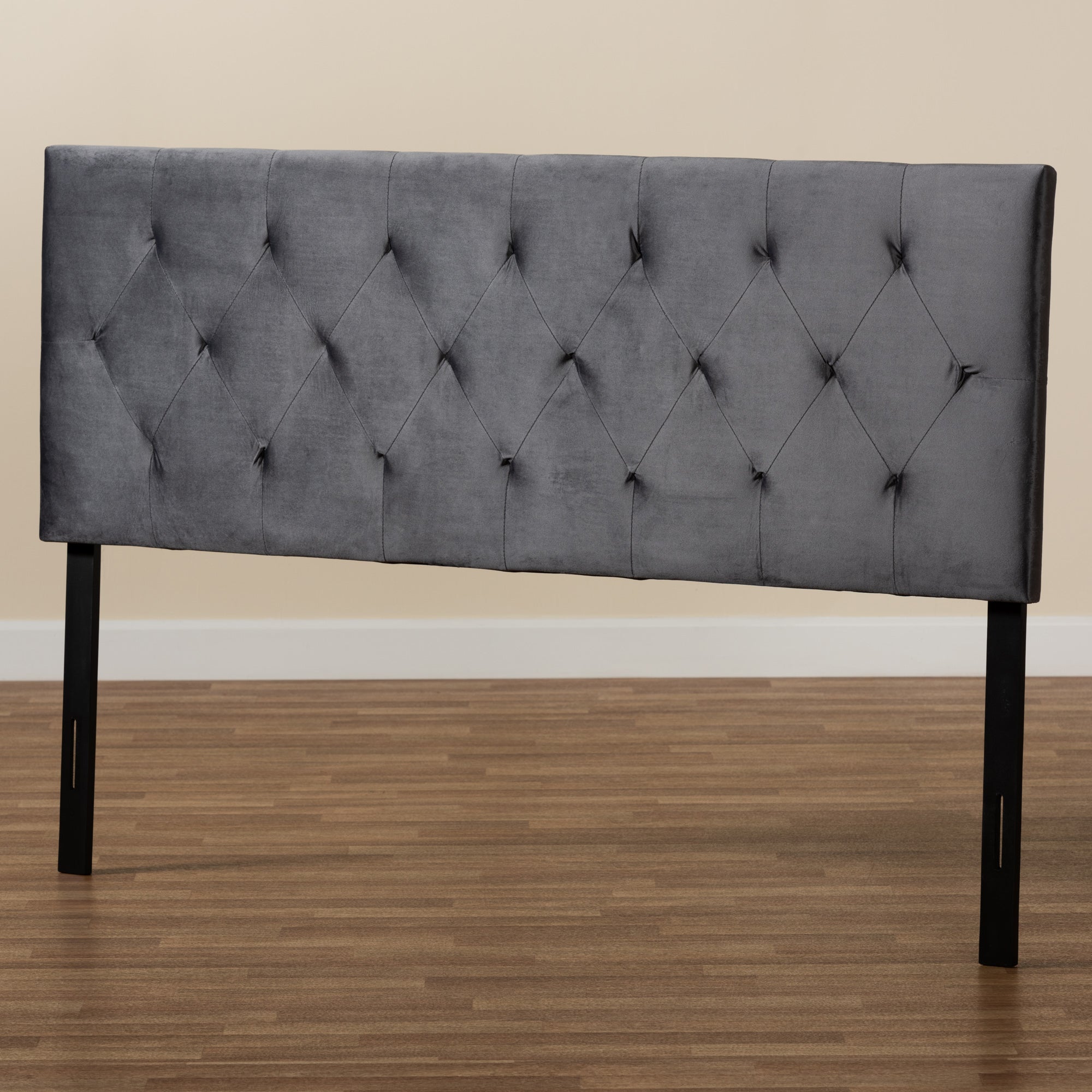 Baxton Studio Felix Modern and Contemporary Grey Velvet Fabric Upholstered Queen Size Headboard