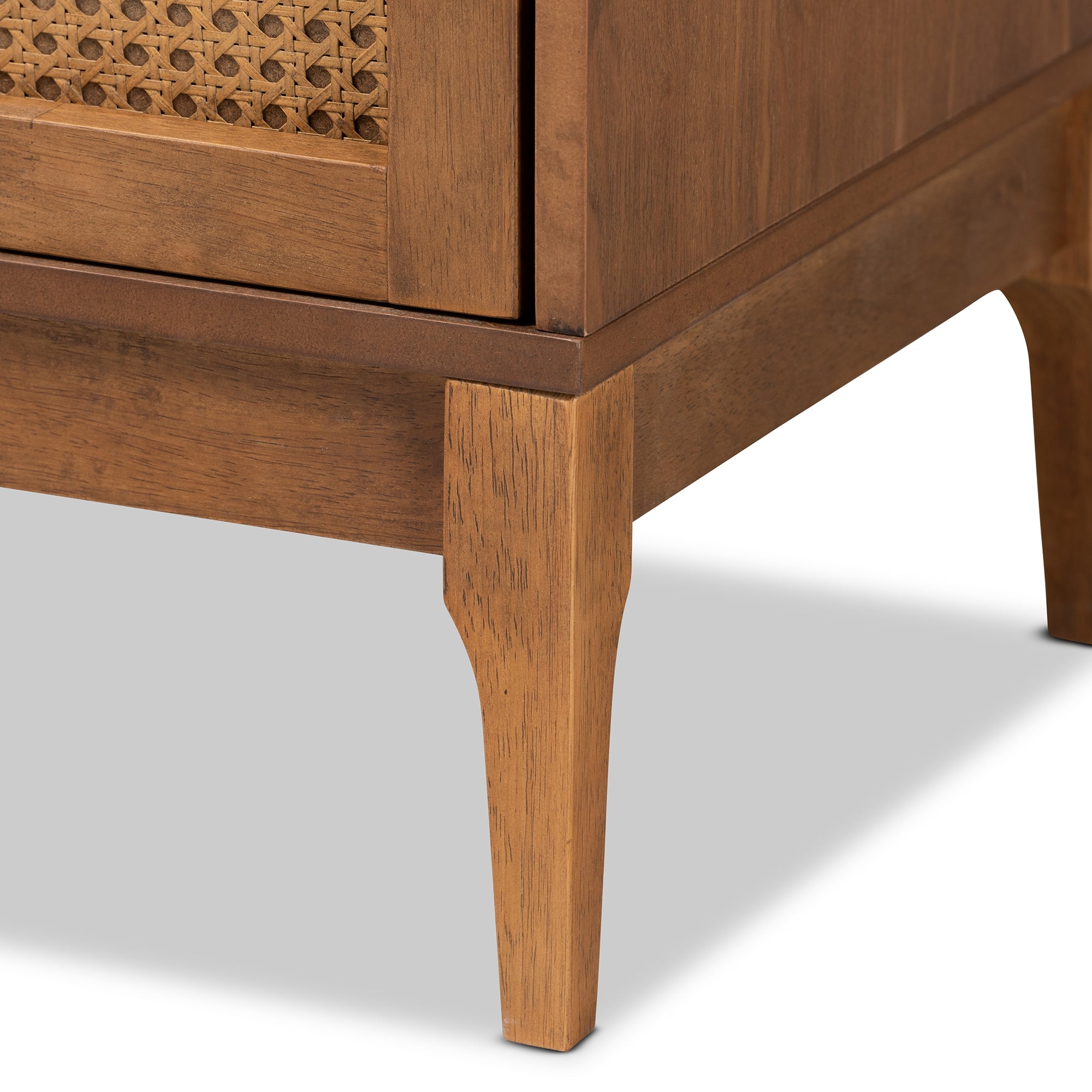Baxton Studio Ramiel Mid-Century Modern Ash Walnut Finished Wood and Rattan 6-Drawer Dresser