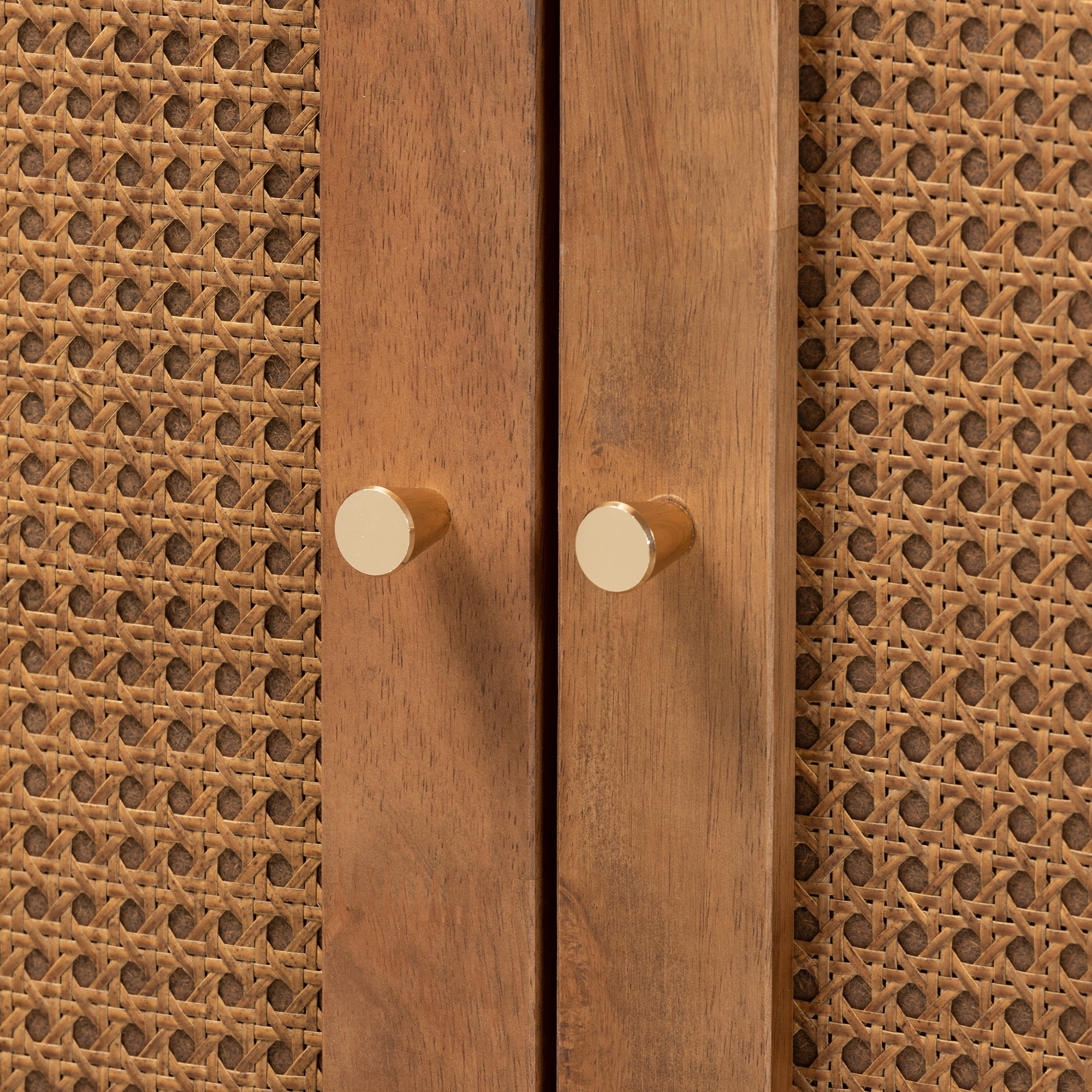 Baxton Studio Ramiel Mid-Century Modern Ash Walnut Finished Wood and Rattan 1-Drawer Sideboard