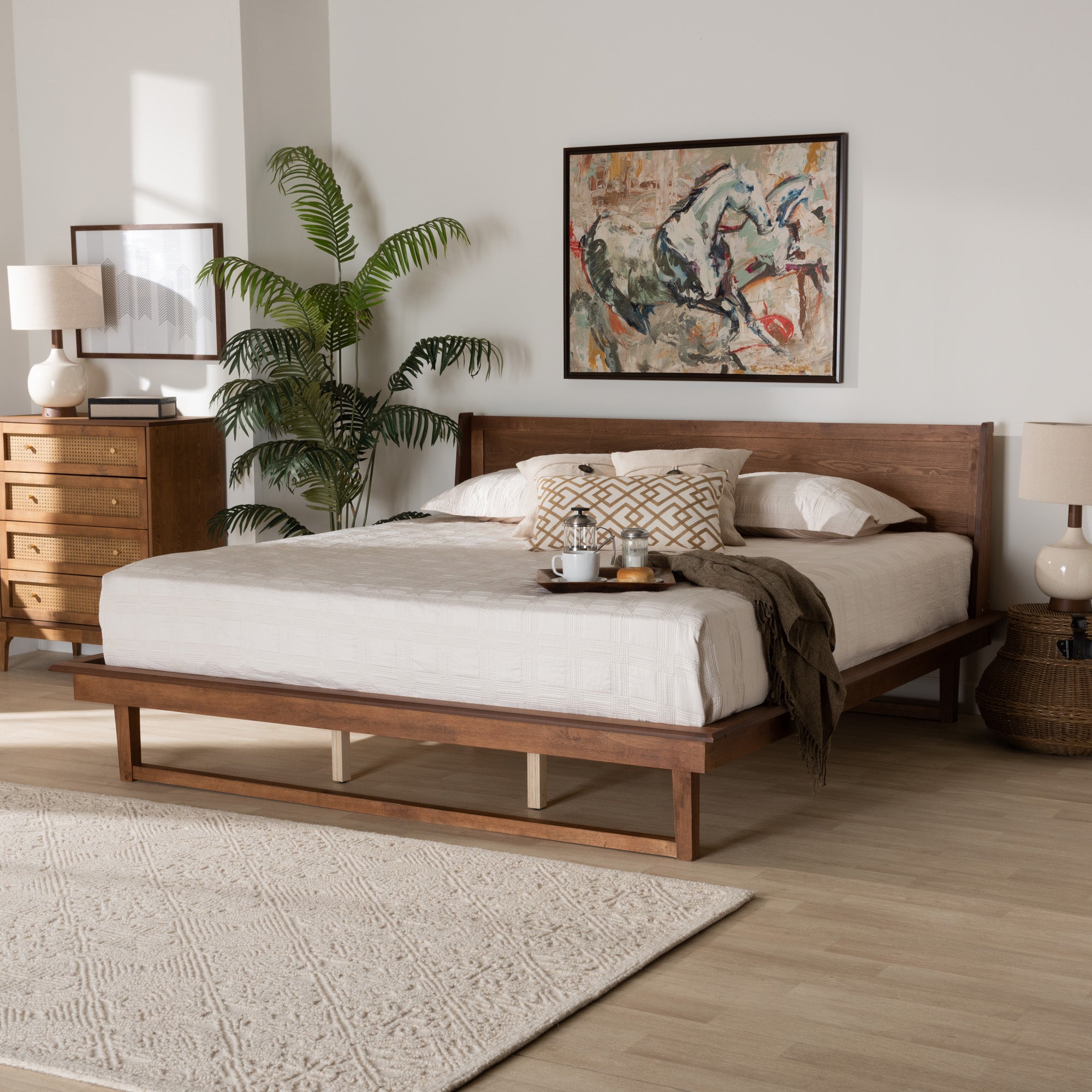 Baxton Studio Macayle Mid-Century Modern Ash Walnut Finished Wood Queen Size Platform Bed