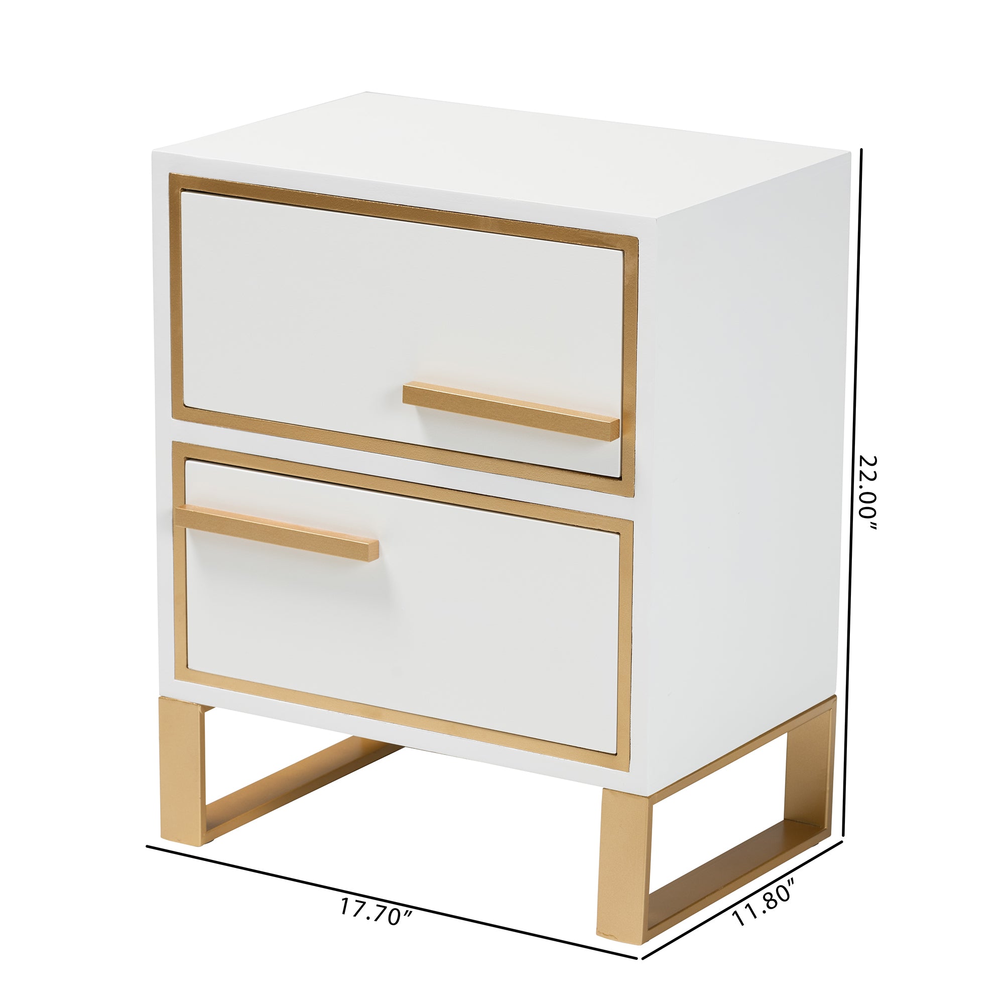 Baxton Studio Giolla Contemporary Glam and Luxe White Finished Wood and Gold Metal 2-Drawer End Table
