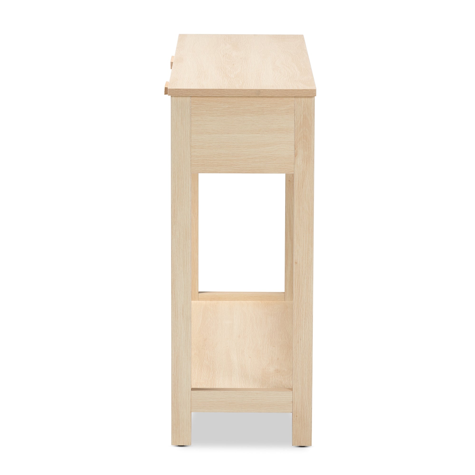 Baxton Studio Sebille Mid-Century Modern Light Brown Finished Wood 2-Drawer Console Table with Natural Rattan