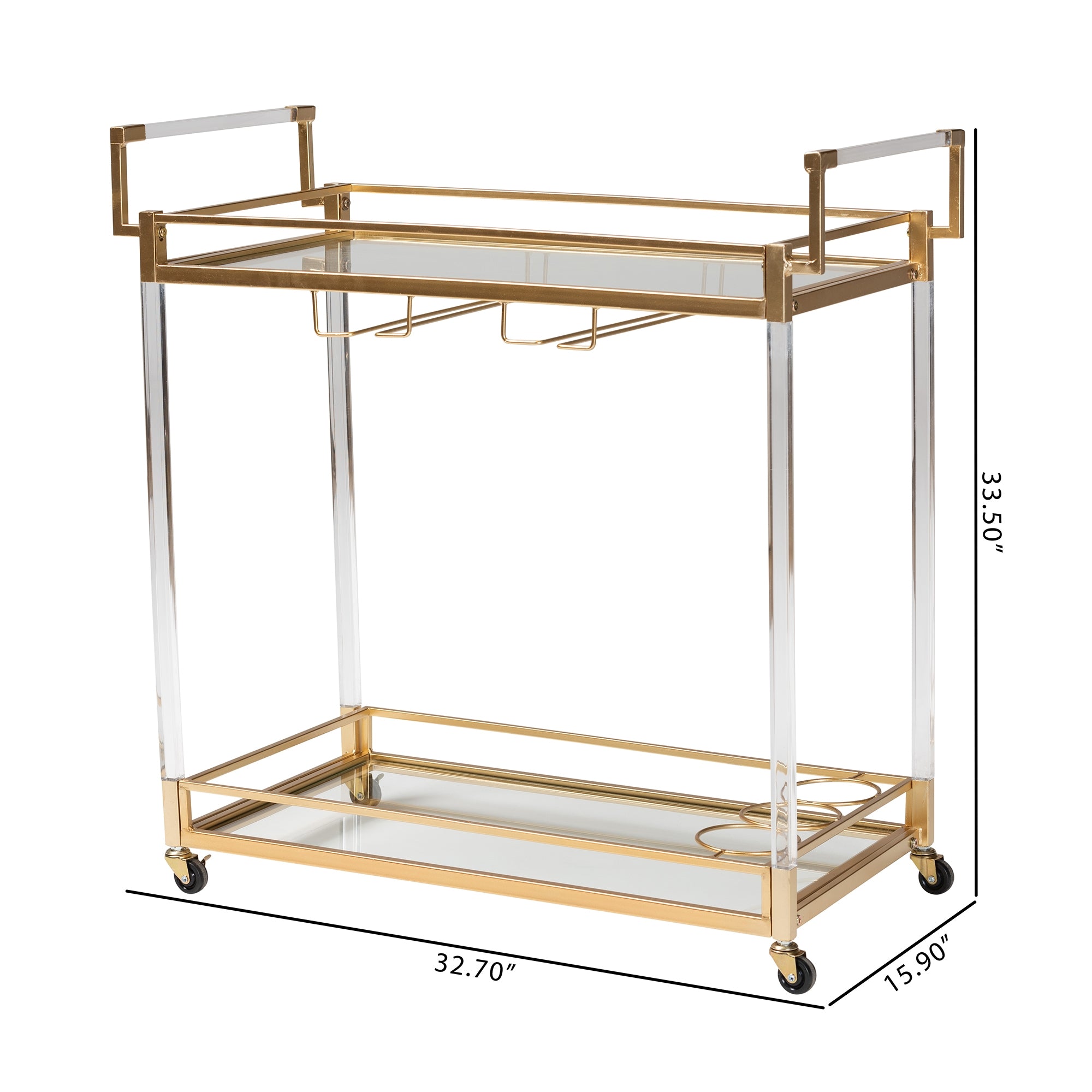 Baxton Studio Savannah Contemporary Glam and Luxe Gold Metal and Glass Wine Cart