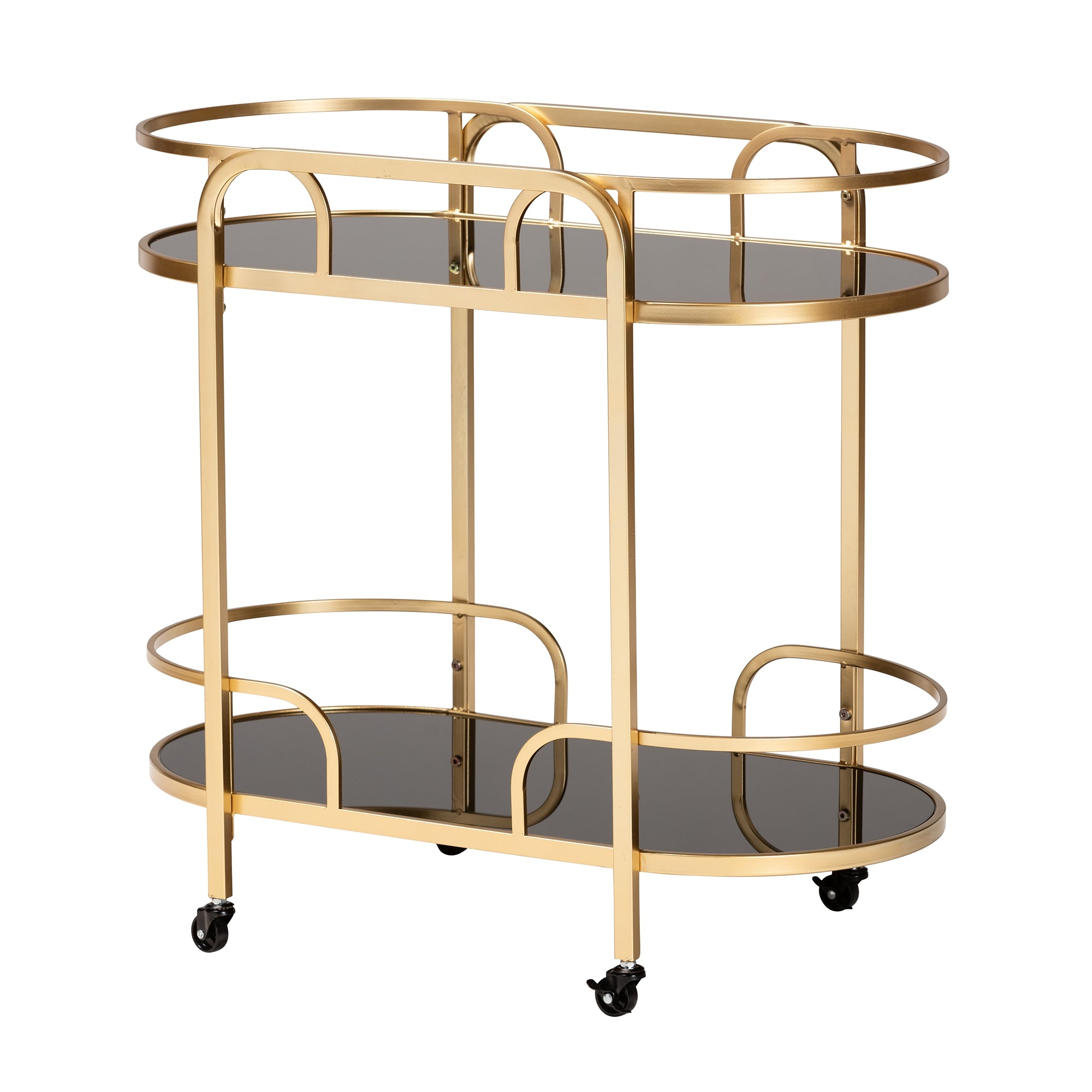 Baxton Studio Leighton Contemporary Glam and Luxe Gold Metal and Tempered Glass 2-Tier Wine Cart
