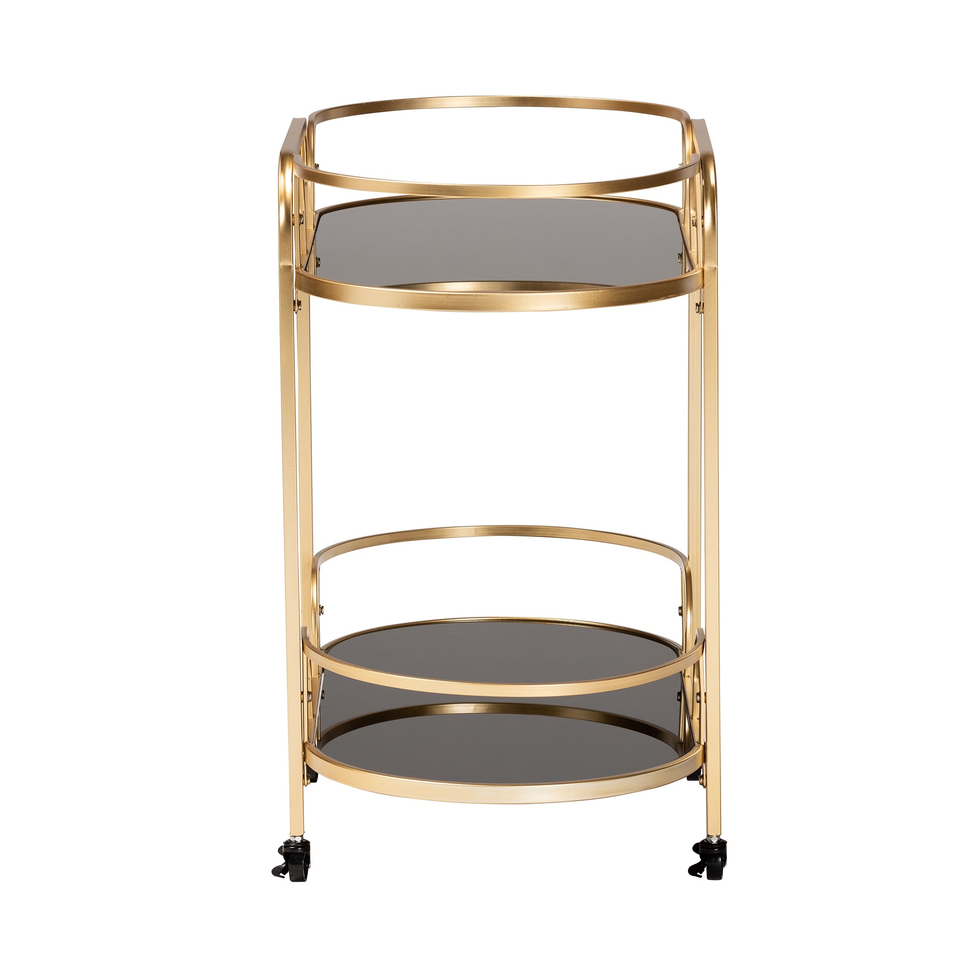 Baxton Studio Leighton Contemporary Glam and Luxe Gold Metal and Tempered Glass 2-Tier Wine Cart