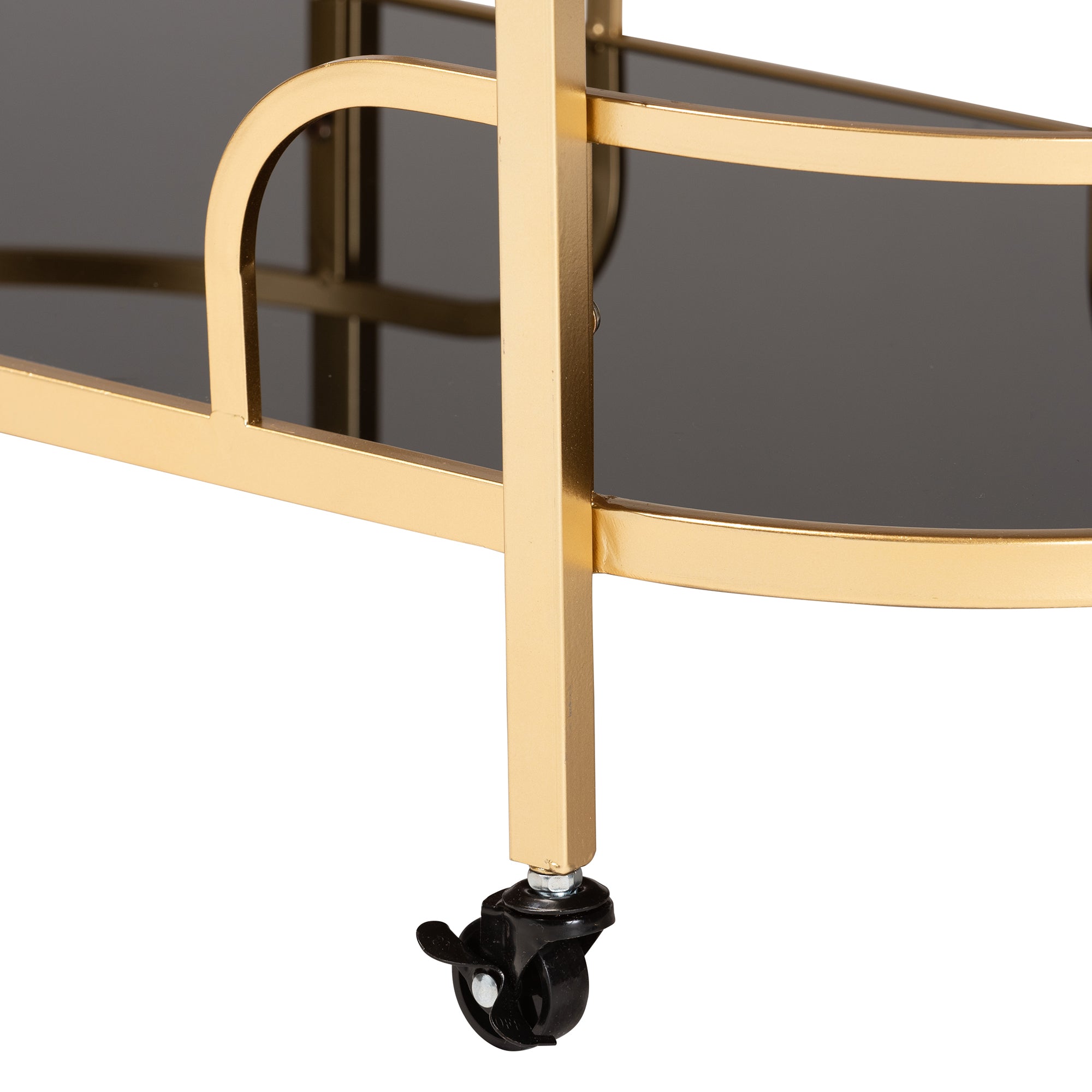 Baxton Studio Leighton Contemporary Glam and Luxe Gold Metal and Tempered Glass 2-Tier Wine Cart
