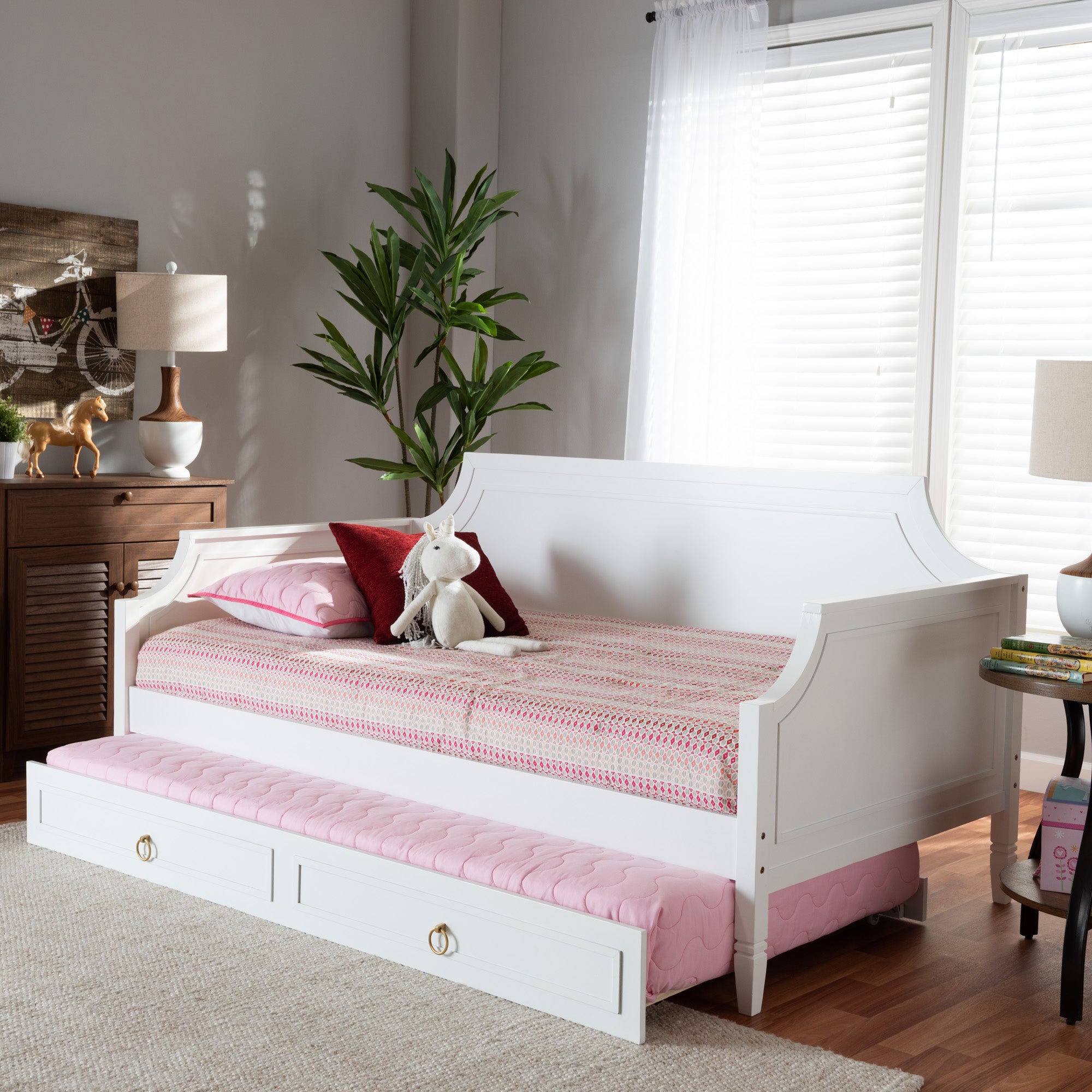 Baxton Studio Mariana Classic and Traditional White Finished Wood Full Size Daybed with Twin Size trundle