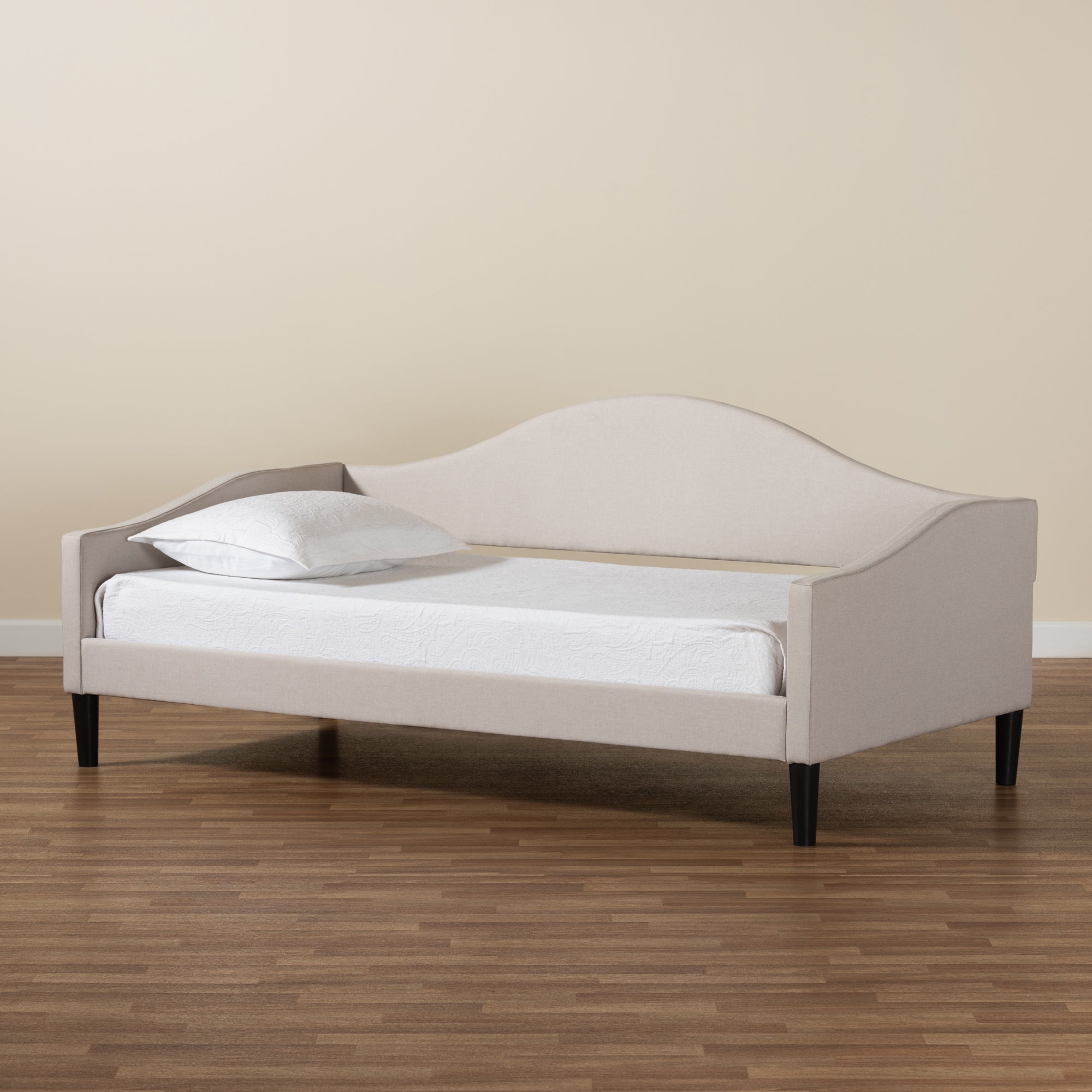 Baxton Studio Milligan Modern and Contemporary Beige Fabric Upholstered and Dark Brown Finished Wood Full Size Daybed