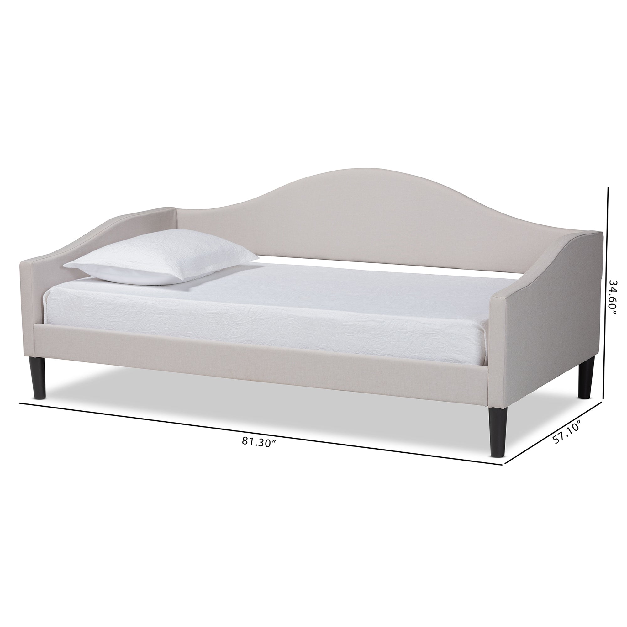 Baxton Studio Milligan Modern and Contemporary Beige Fabric Upholstered and Dark Brown Finished Wood Full Size Daybed