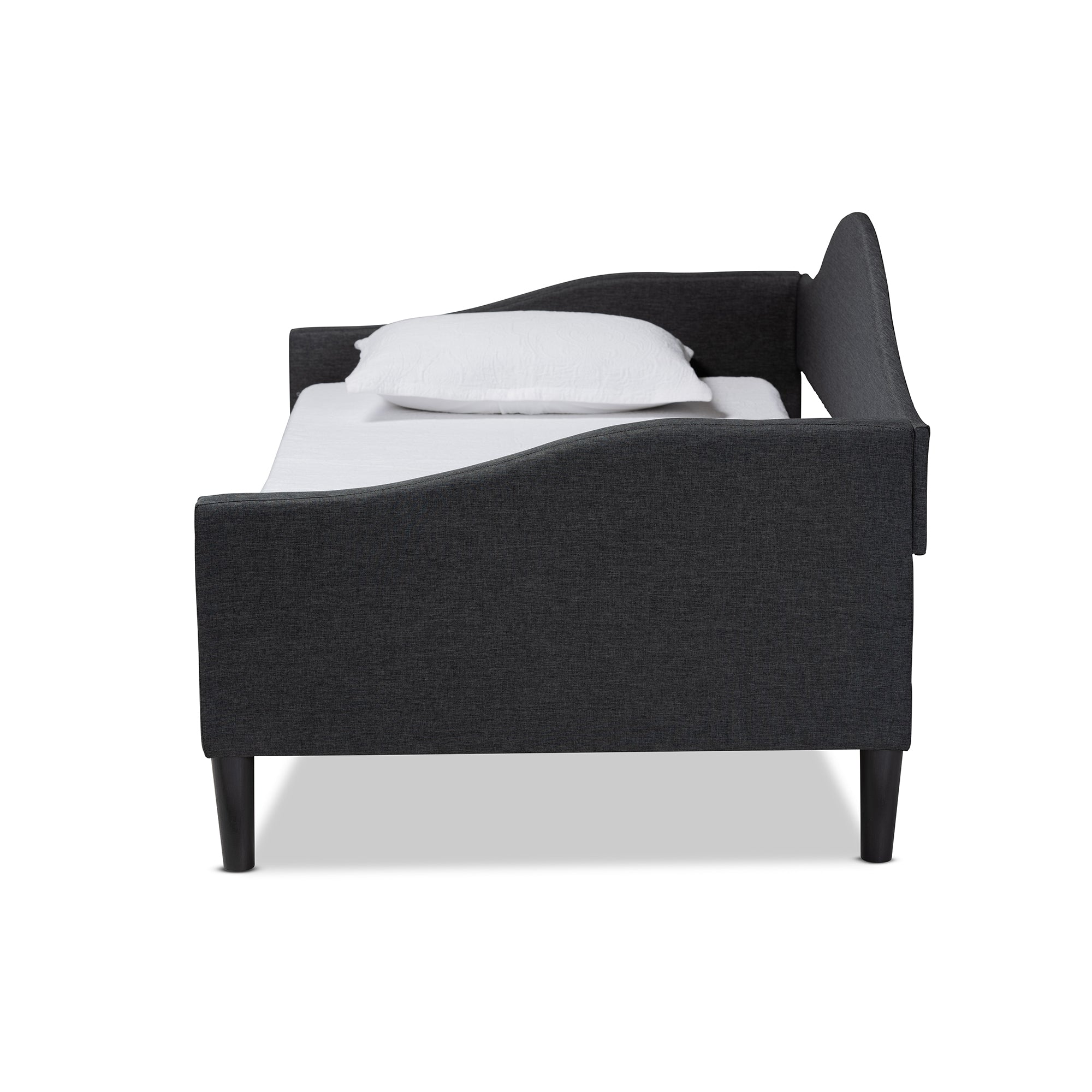 Baxton Studio Milligan Modern and Contemporary Charcoal Fabric Upholstered and Dark Brown Finished Wood Twin Size Daybed