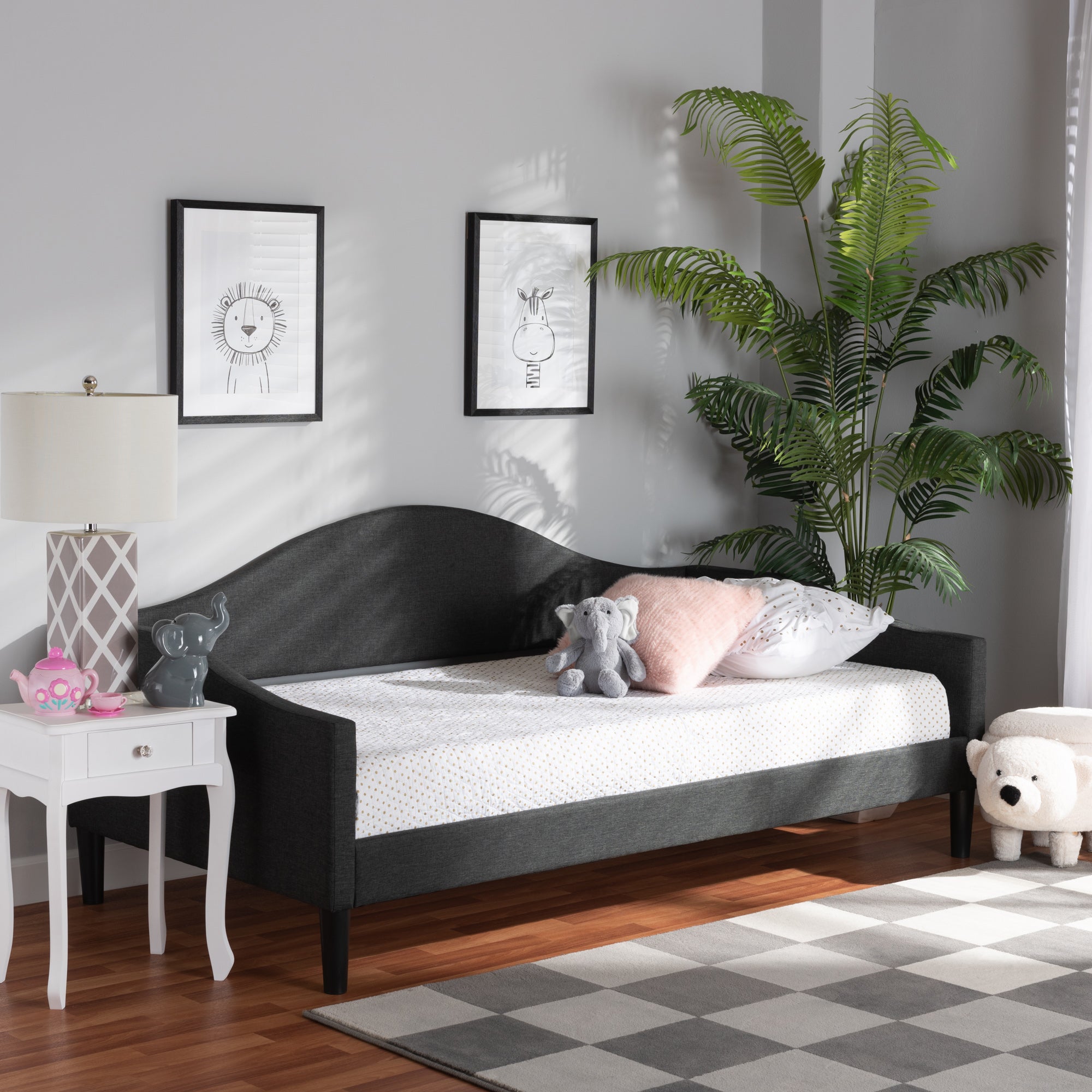 Baxton Studio Milligan Modern and Contemporary Charcoal Fabric Upholstered and Dark Brown Finished Wood Twin Size Daybed